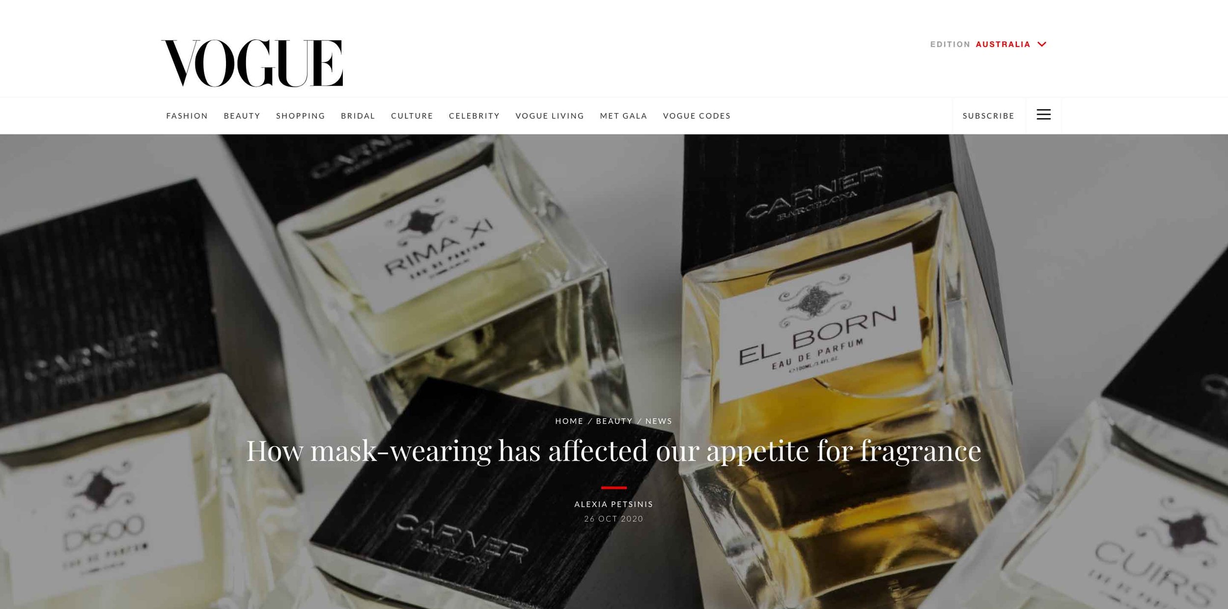 'How mask-wearing has affected our appetite for fragrance' - VOGUE AUSTRALIA (2020)