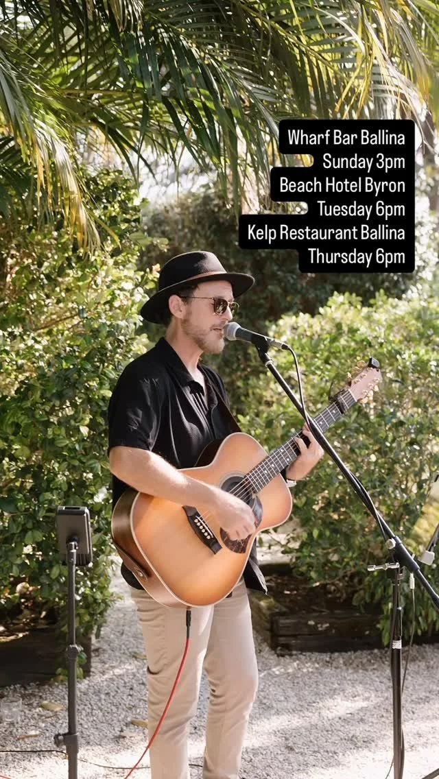 Hey friends, 
after a couple of weeks of private events I have three public gigs to share ๐ผโจ
- Sunday 26.10 
@wharfbarballina 3pm
- Tuesday 28.10 
@beachhotelbyronbay 6pm
- Thursday 30.10 
@kelprestaurantballina 6pm
Hope to see you there โ๐ป
Photo
