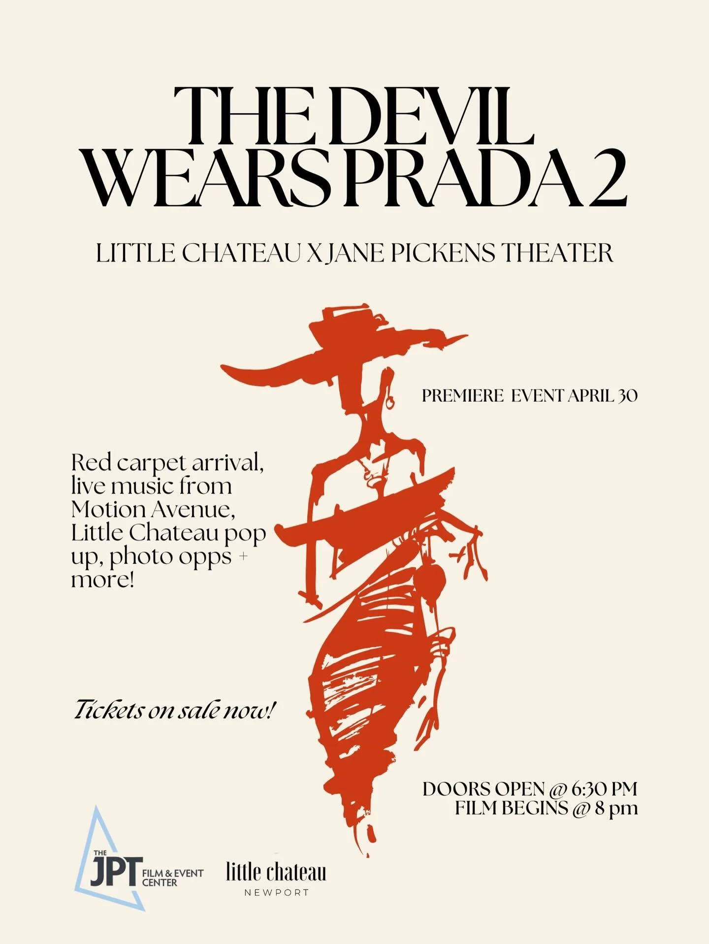 You won&rsquo;t be moving at a glacial pace to secure tickets to this event. Join us Thursday evening of April 30th at Jane Pickens Theater for our NEWPORT PREMIERE PARTY of the highly anticipated Devil Wears Prada 2 &mdash; a day before it opens nat