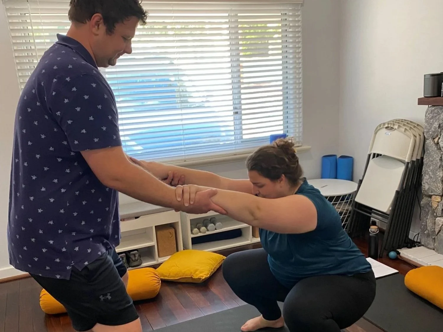 Couples active birth preparation and pregnancy partner yoga session in Perth