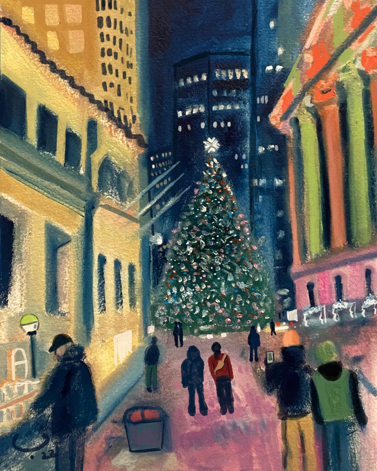 Walking by the New York stock exchange Christmas tree 🎄#nyse #nysechristmastree #wallstreet 
22 x 30 cm