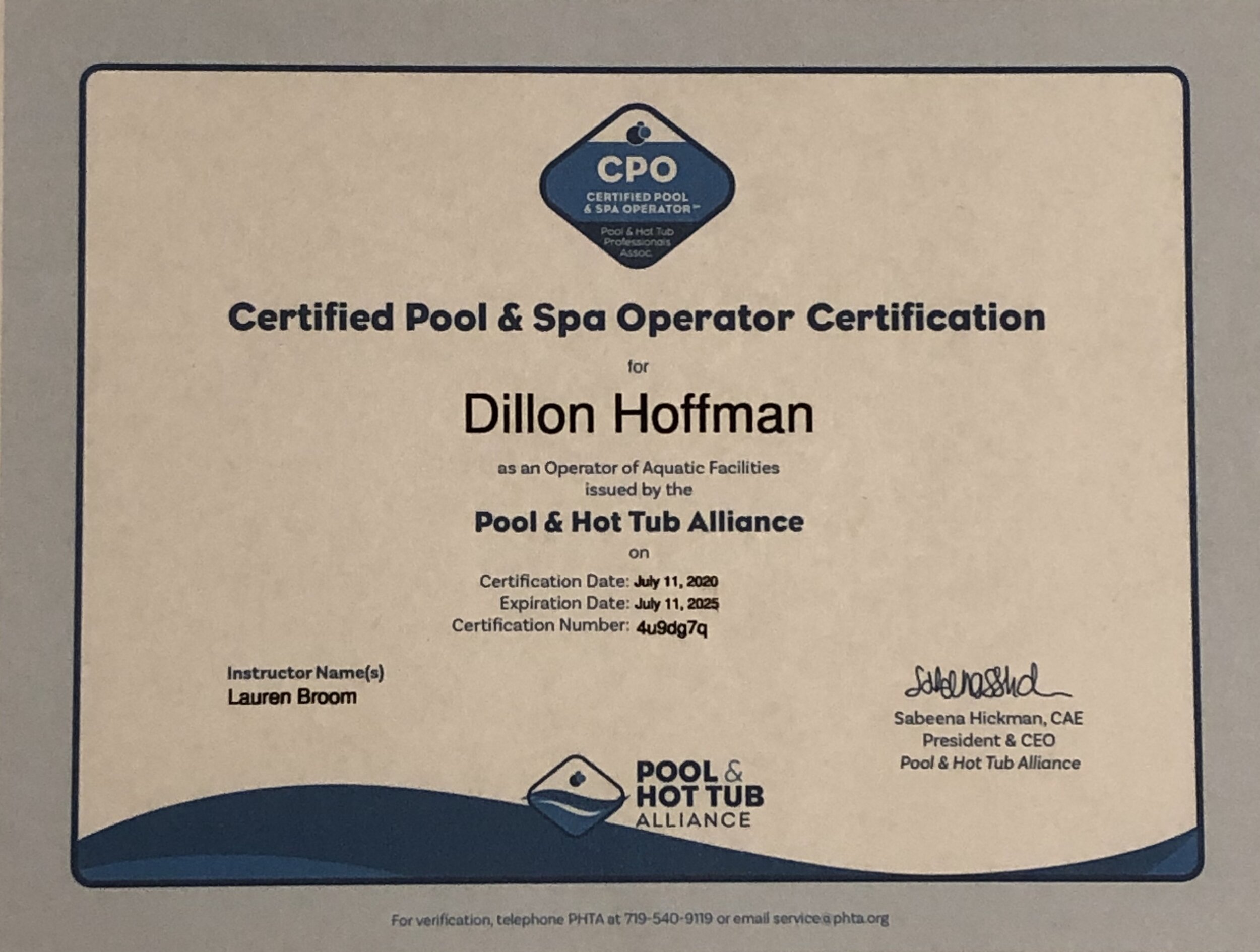 My CPO certification for the state of Texas