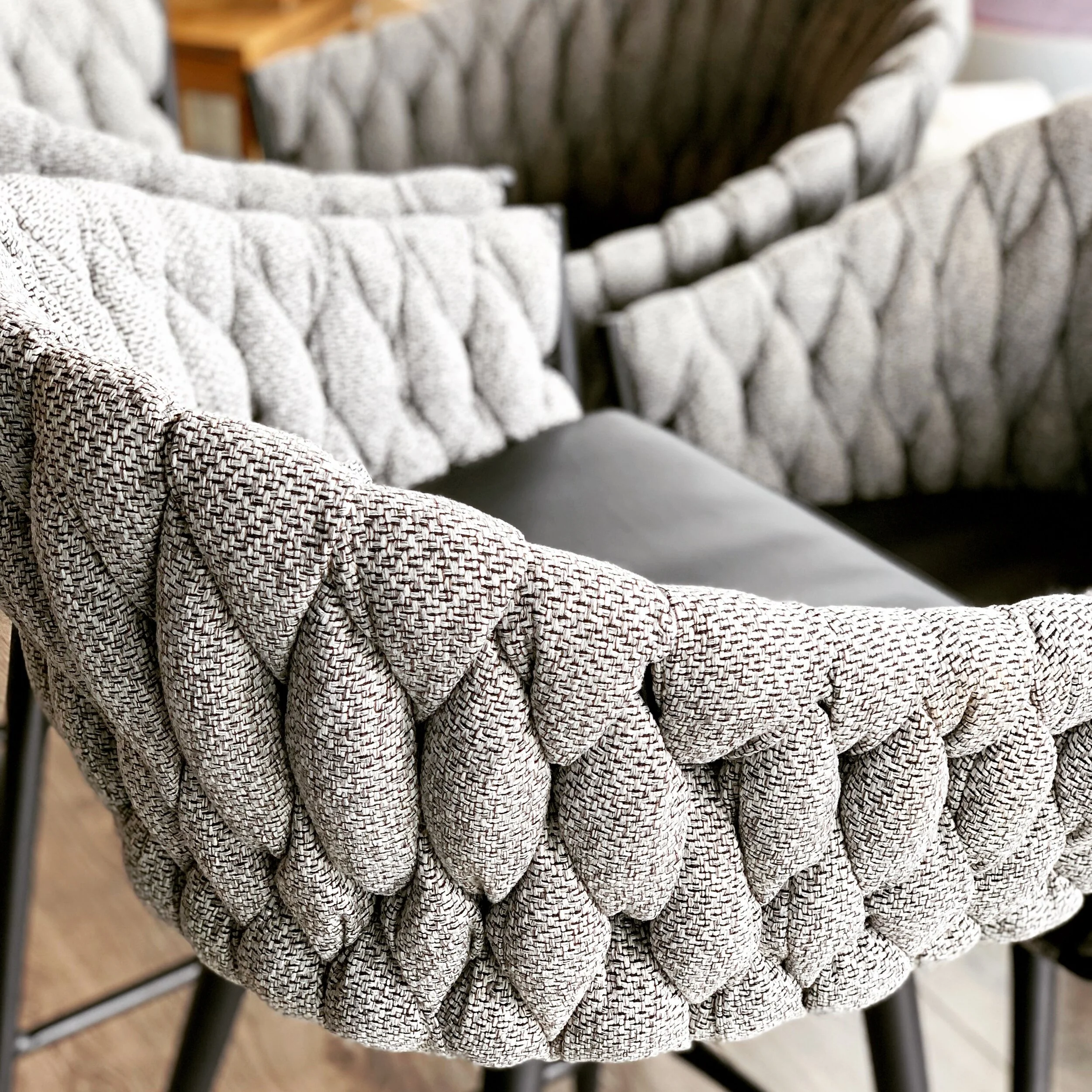 Ex Display - Grey woven fabric dining chairs