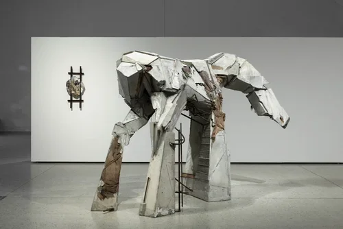 The Space Behind, 2020, concrete, steel and mixed media, 186x280x154cm