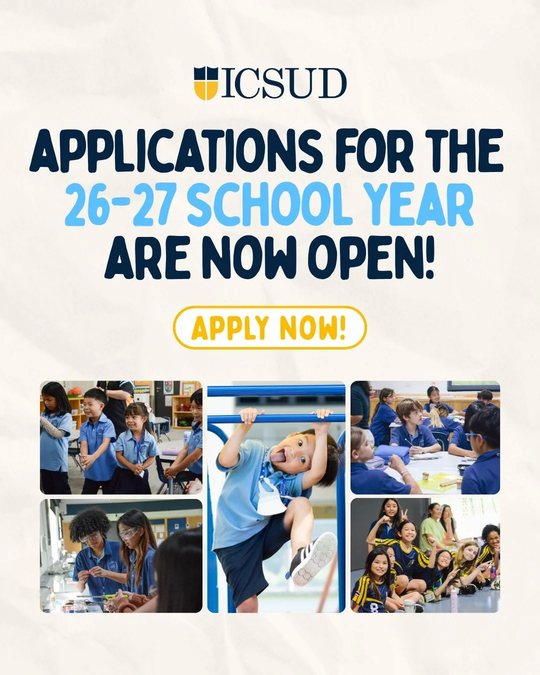 Applications for the 2026-2027 school year are now open!

Applications are due December 1, 2025.

Apply Here: https://www.icsud.ac.th/admissions

#ICSUD