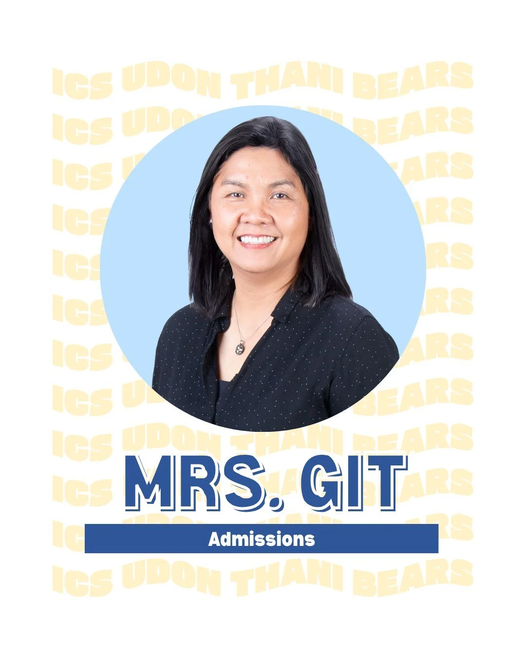 Up next in our #FacesofICSUD series is Mrs. Git!
Mrs. Git is in her 6th year at ICSUD, and anyone who has walked through our school knows exactly who she is &mdash; our Admissions Rep and the cheerful, familiar face who&rsquo;s always around to welco