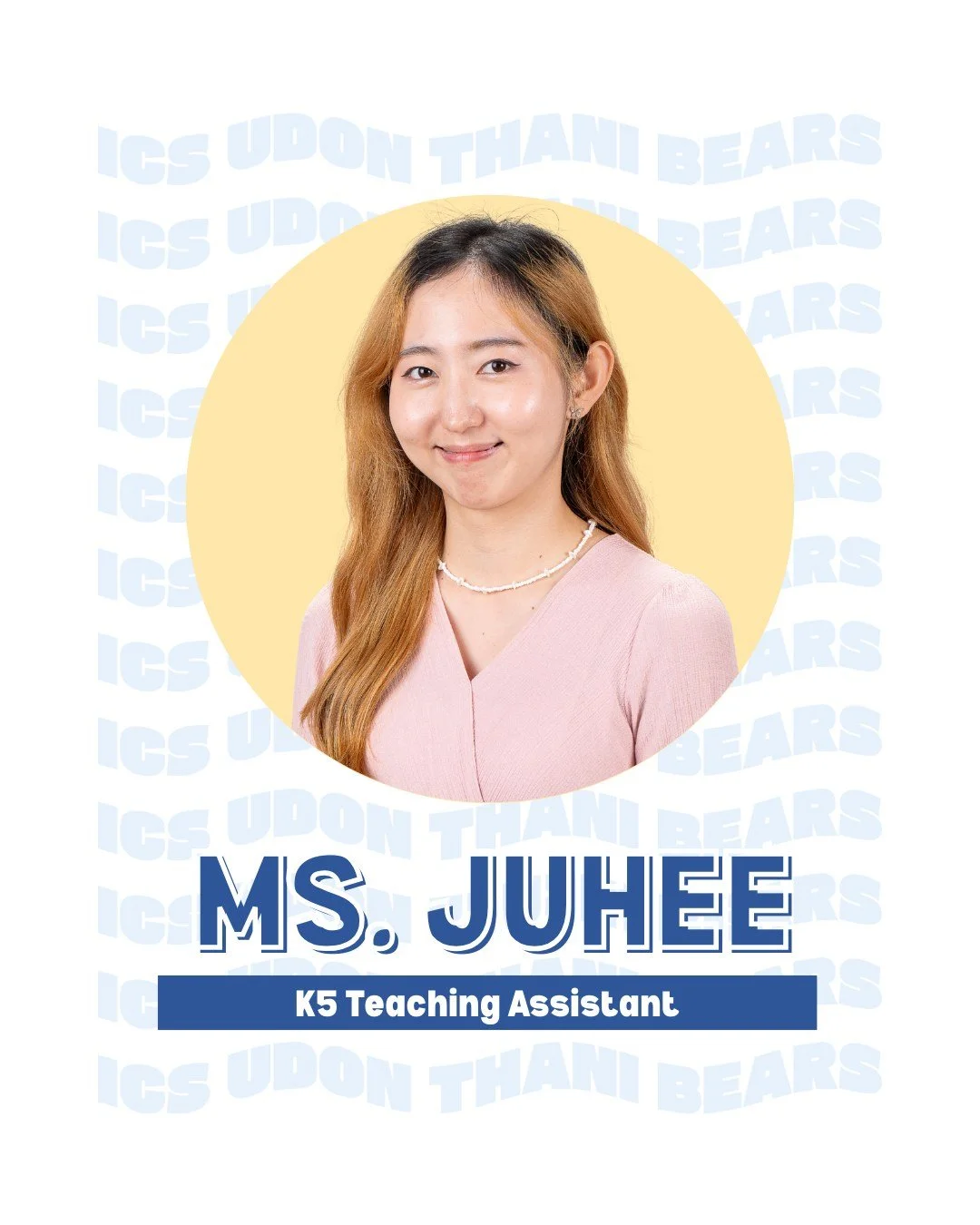 Up next in our #FacesofICSUD series &mdash; Ms. Juhee! ✨
Ms. Juhee is in her 3rd year at ICSUD and serves as a caring and joyful K5 Teaching Assistant, pouring love into her students each day 💛

✨ What&rsquo;s your favorite thing about working at IC