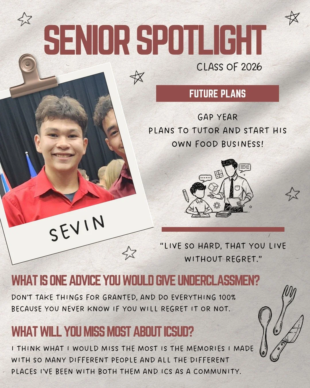 Congratulations, Sevin! 🎓✨

T-8 Days until Graduation!! 

#ICSUD #Classof2026 #SeniorSpotlight