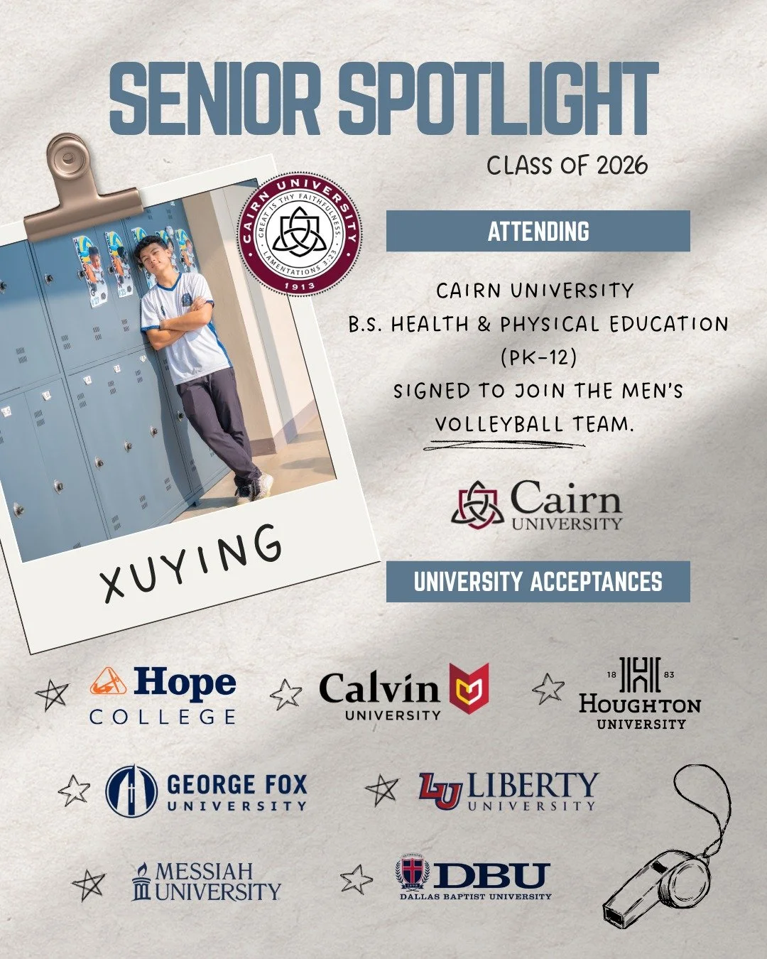 T-7 Days til Graduation 🎓✨

#SeniorSpotlight: Xuying!! ⚽️🏀🏐

✨ A favorite memory from your time at ICS:
"Fighting together through 3 ACSCs. From last to champions." 

✨ A quote or motto you live by:
"In all you do, do for the glory 