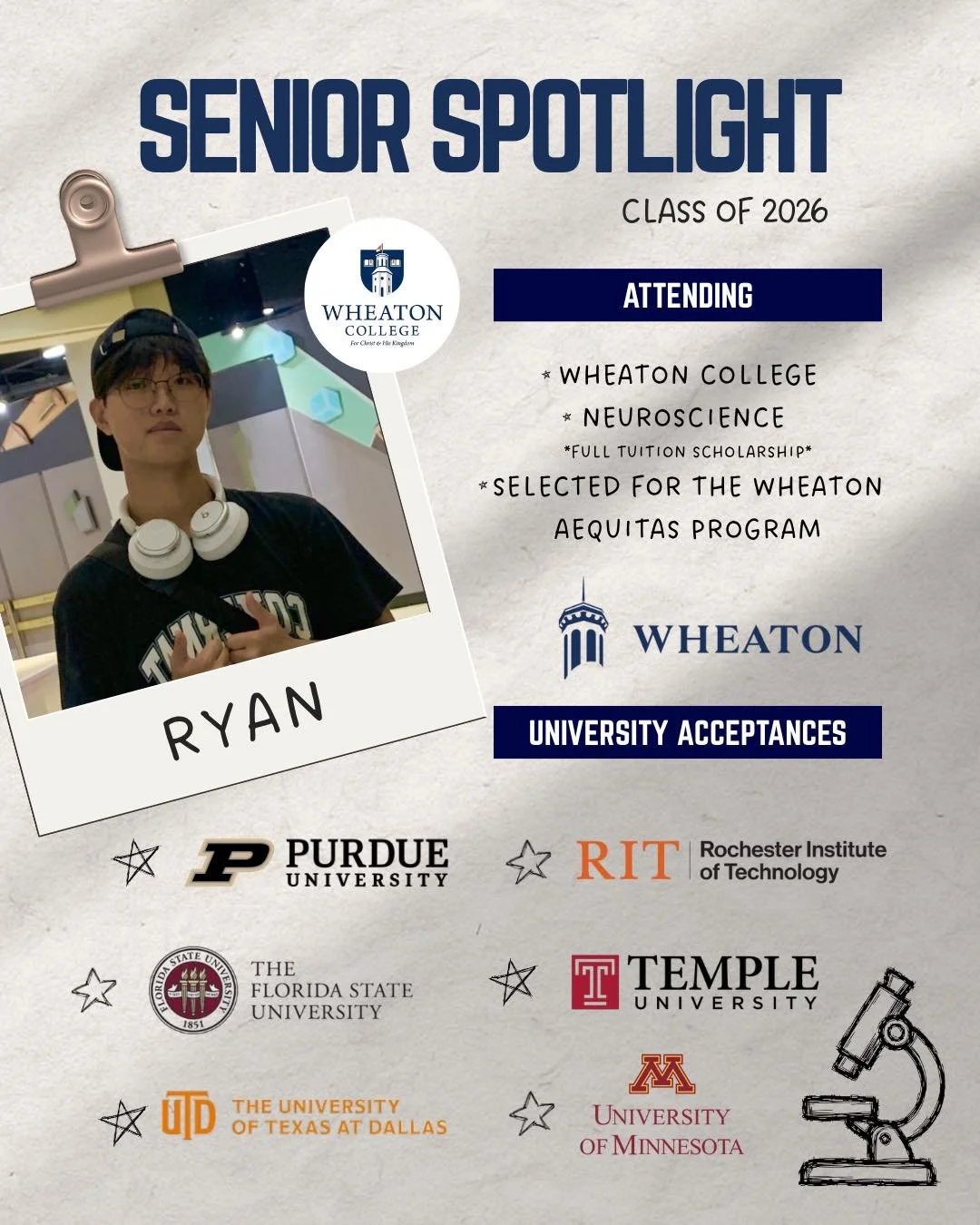 T-4 Days until Graduation!! 🎓✨

#SeniorSpotlight: Ryan!! 

✨What will you miss most from your time at ICSUD?
&ldquo;Playing sports with the boys after school.&rdquo;

✨What is an advice you would give the underclassmen?
&ldquo;Whatever you do, don&r