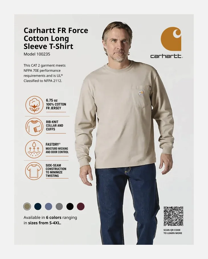 Carhartt FR Force Cotton Long Sleeve T-Shirt, Model 100235_Sell Sheet_8.5x11.jpg