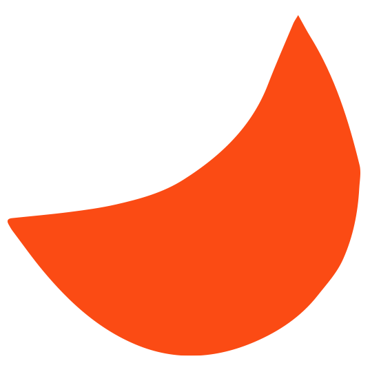 Orange crescent shape with black outlines and a small black arrow pointing upwards inside it.
