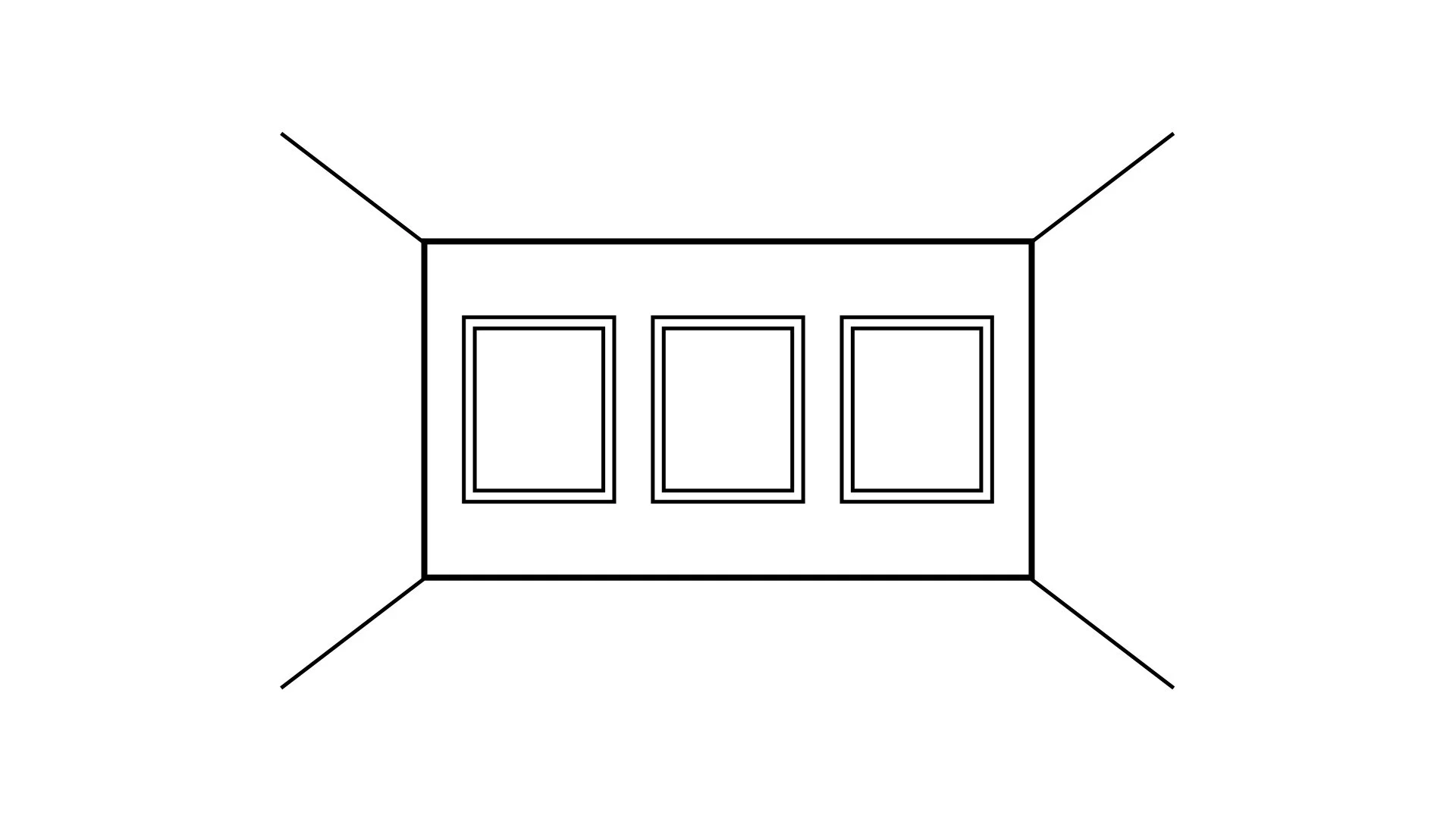 A drawing with three rectangular frames inside, and set in rectangles around the frames. The background is white.
