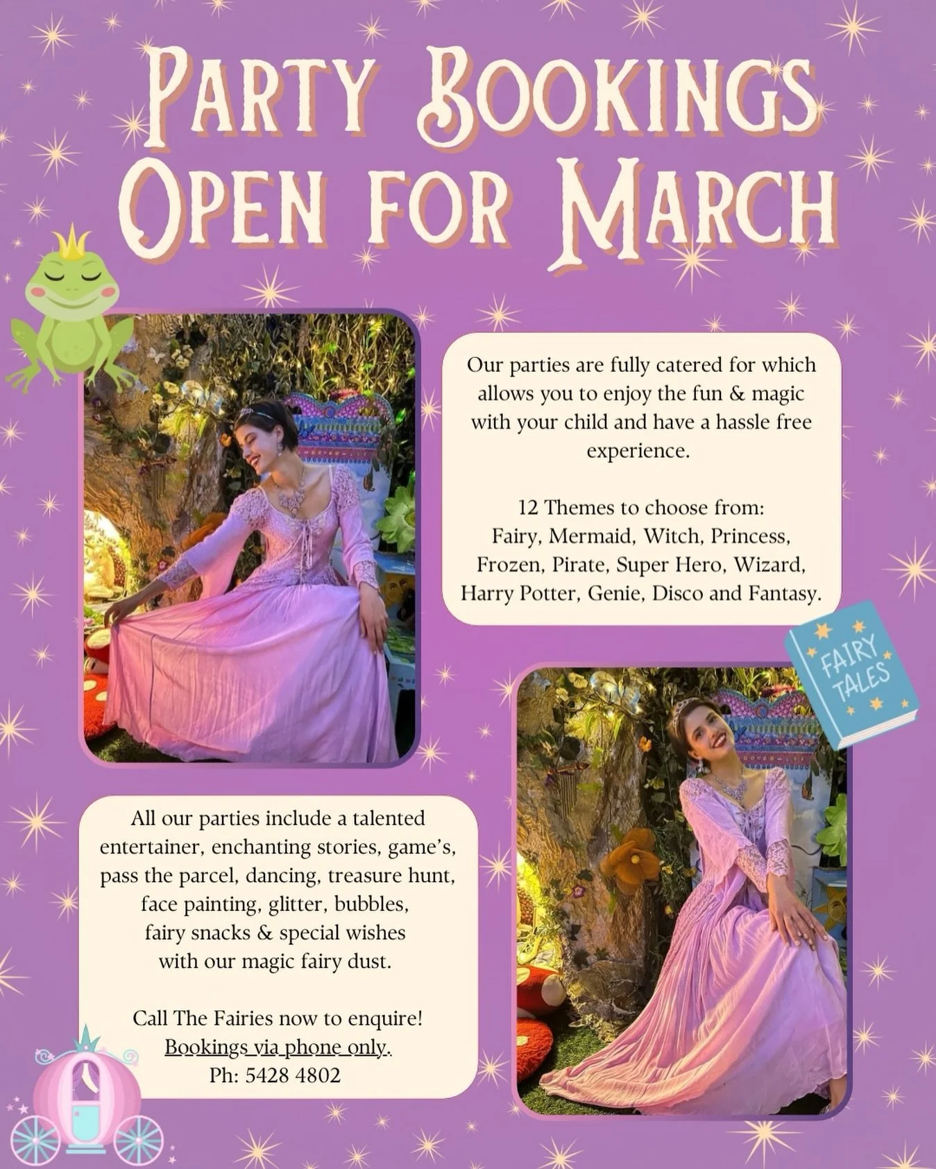 Party Bookings are now open for MARCH ✨ For all party enquiries and bookings please contact our beautiful Fairies on 5428 4802 🧚🎉