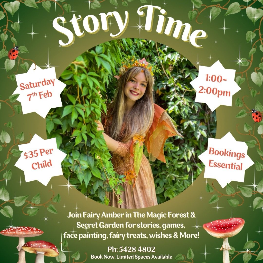 Discover the enchanting world of Myths &amp; Legends ✨ Join Fairy Amber for Story Time on Saturday 7th February, 1-2pm. All ages welcome, $35 per child, one parent per child&rsquo;s stays free. Booking open now! To book call the Fairies 🧚 Ph: 5428 4