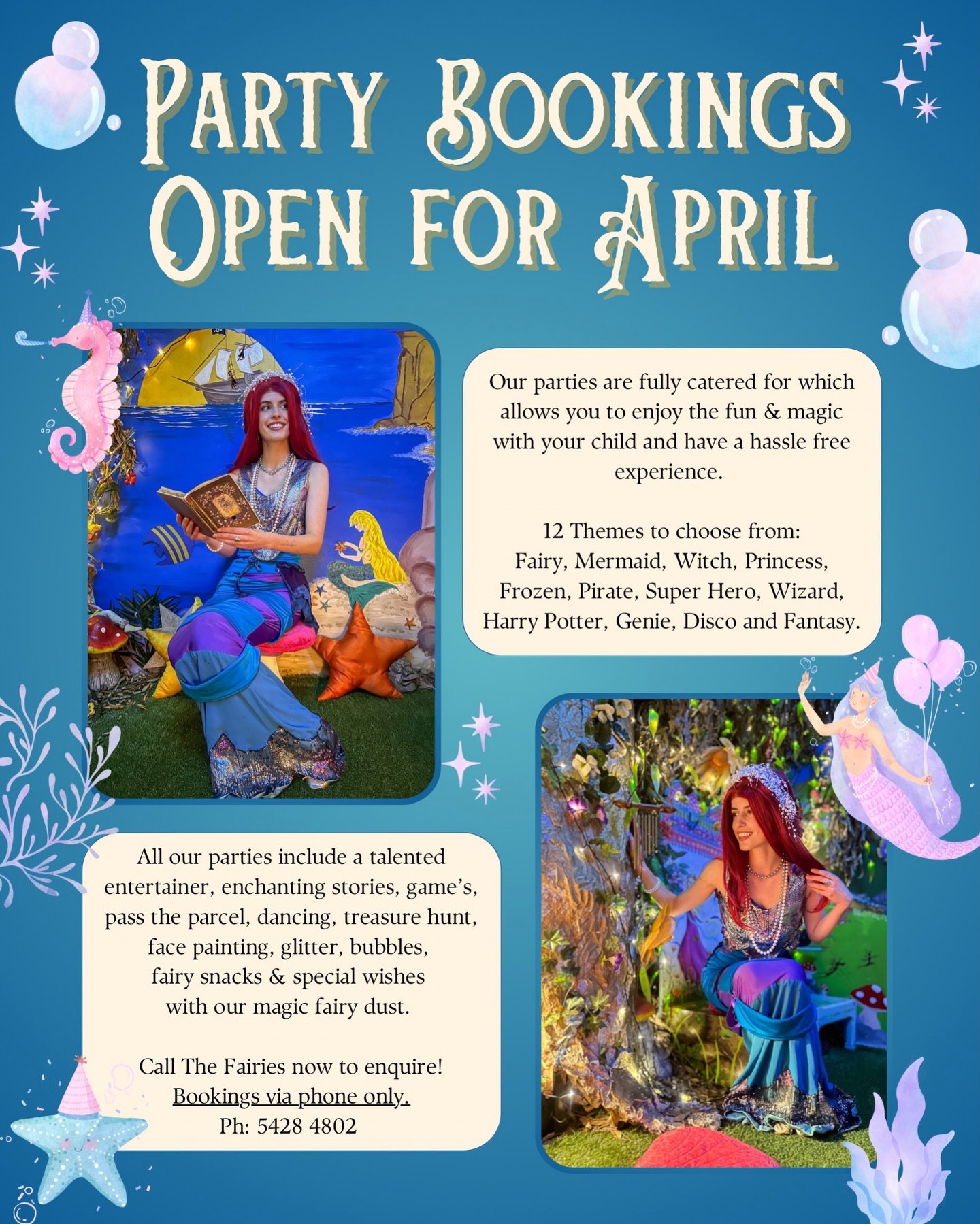 PARTY BOOKINGS OPEN FOR APRIL ✨🥳 Please Note Due to Easter &amp; Anzac Public Holidays, Saturday 18th April is the only day available. Please enquire for end of March or early May weekends if needed. Thank you for your understanding.
Love The Fairie