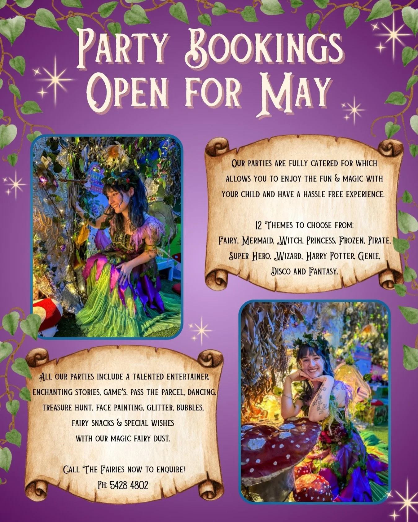 Party Bookings Open For MAY ✨🥳 To find out more or to book please call our lovely Fairies on 5428 4802 🧚