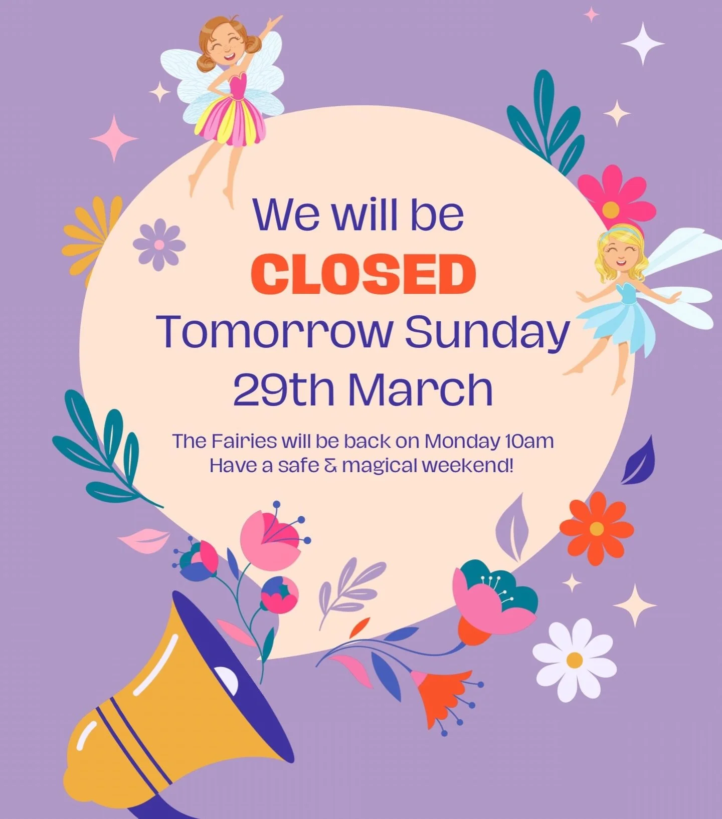 The Fairies will be closed tomorrow Sunday 29th March ✨ We hope you have a wonderful weekend, see you back on Monday 10am-5pm 🧚🌈