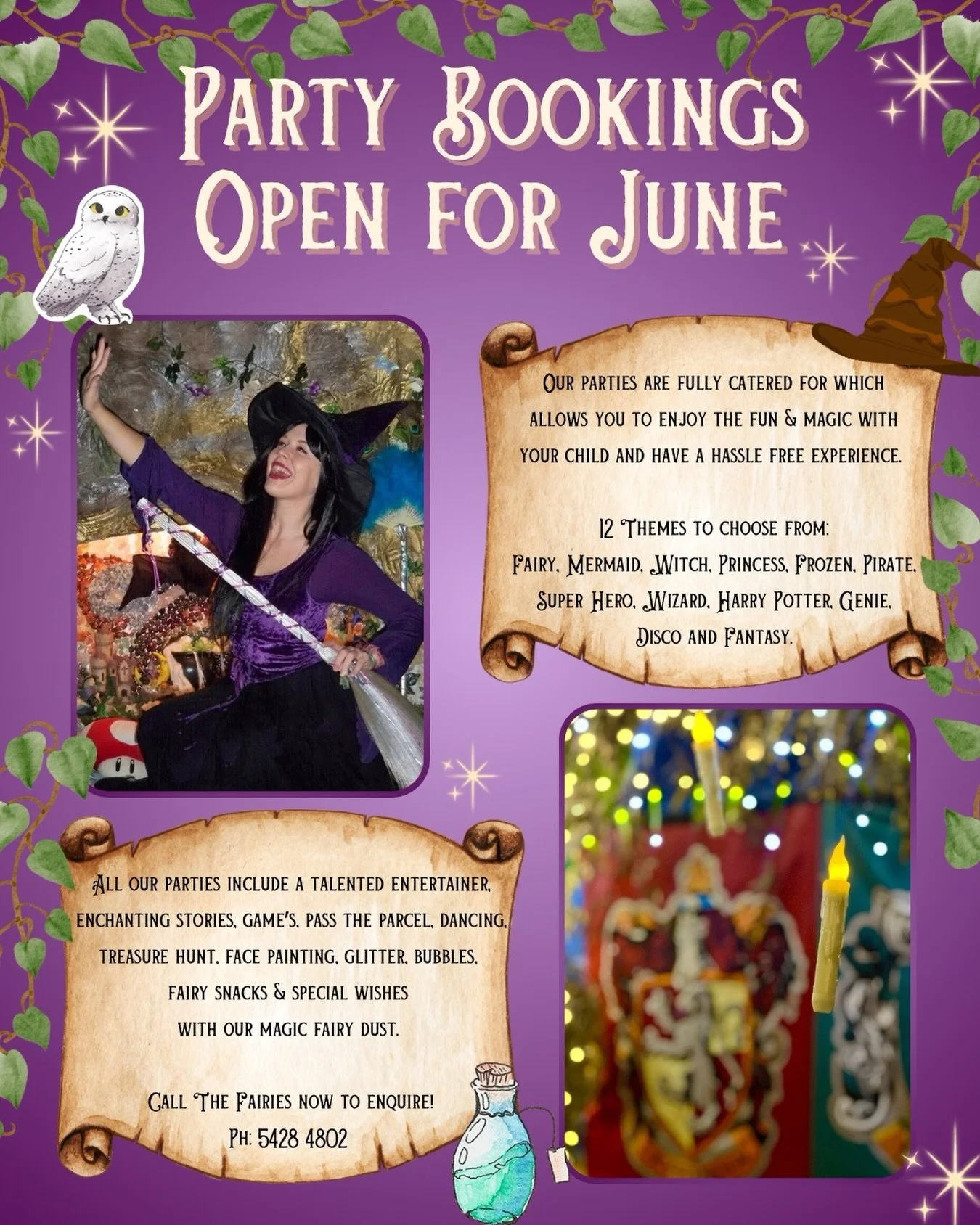 Where Magic Happens ✨ Turn your child&rsquo;s special day into a magical adventure filled with wonder enchanting stories and so much more! This will be a birthday they&rsquo;ll never forget 🎉🪄June Bookings Open Now! Enquire within Ph: 5428 4802