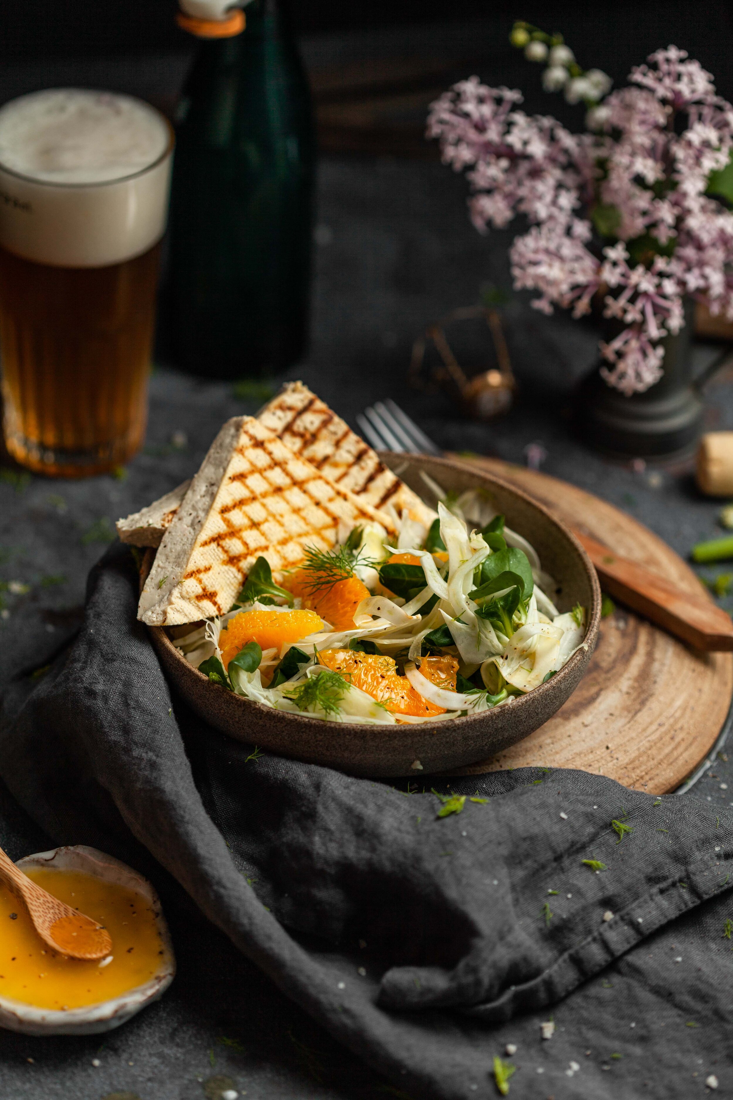vegan food photographer vegan halloumi salad orange fennel