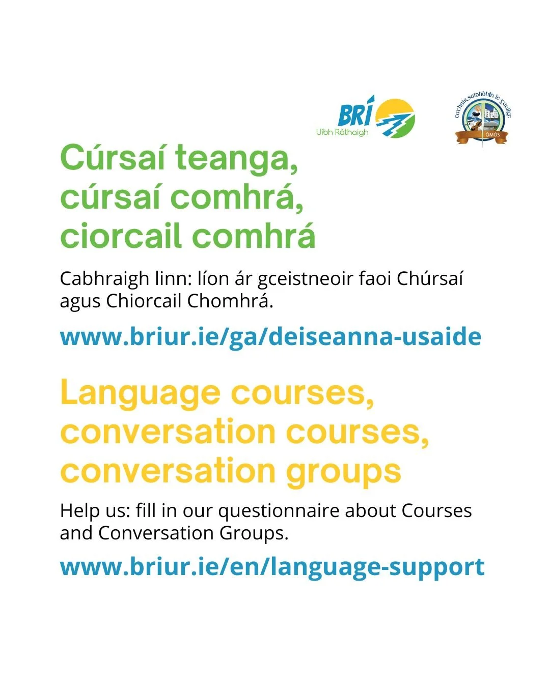 Language courses, conversation courses, conversation groups