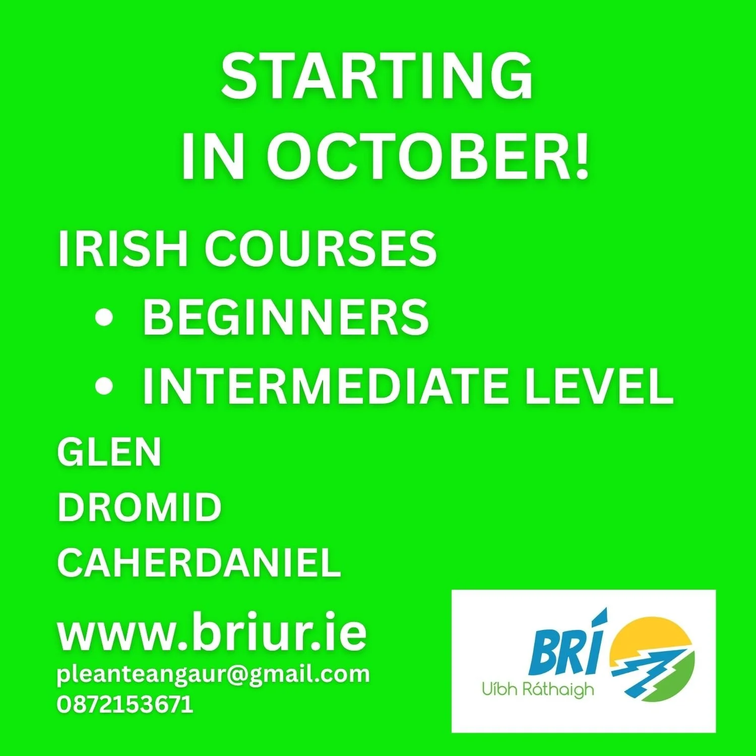 Irish courses in October