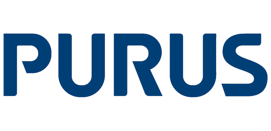 Logo for selskapet Purus i blå tekst.