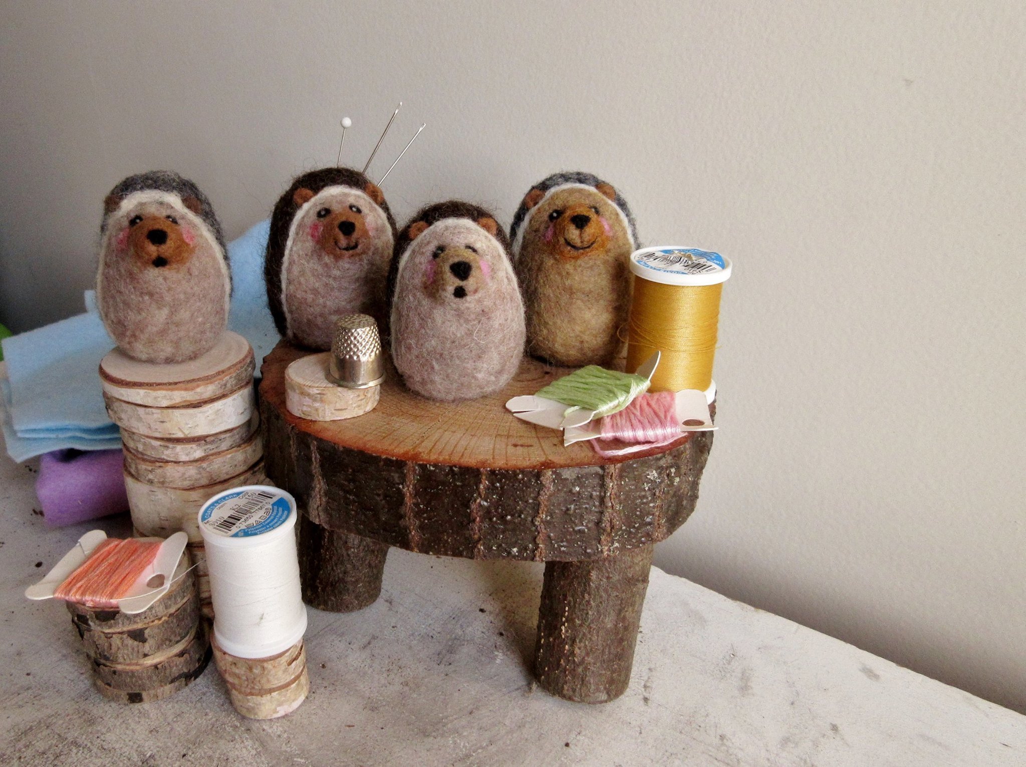 Needle Felted Hedgehog Pincushions