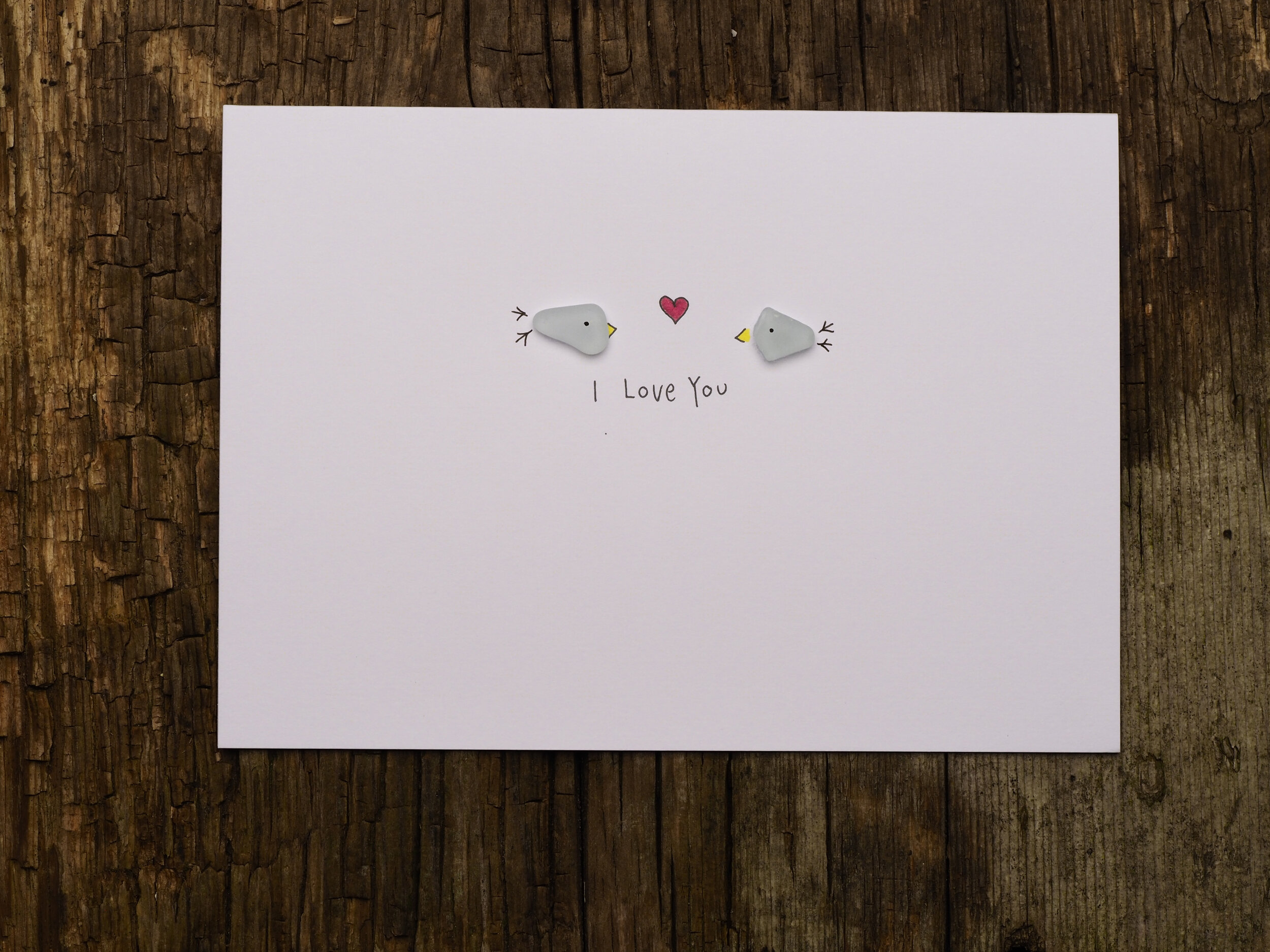 Sea Glass I Love You two birds greeting card