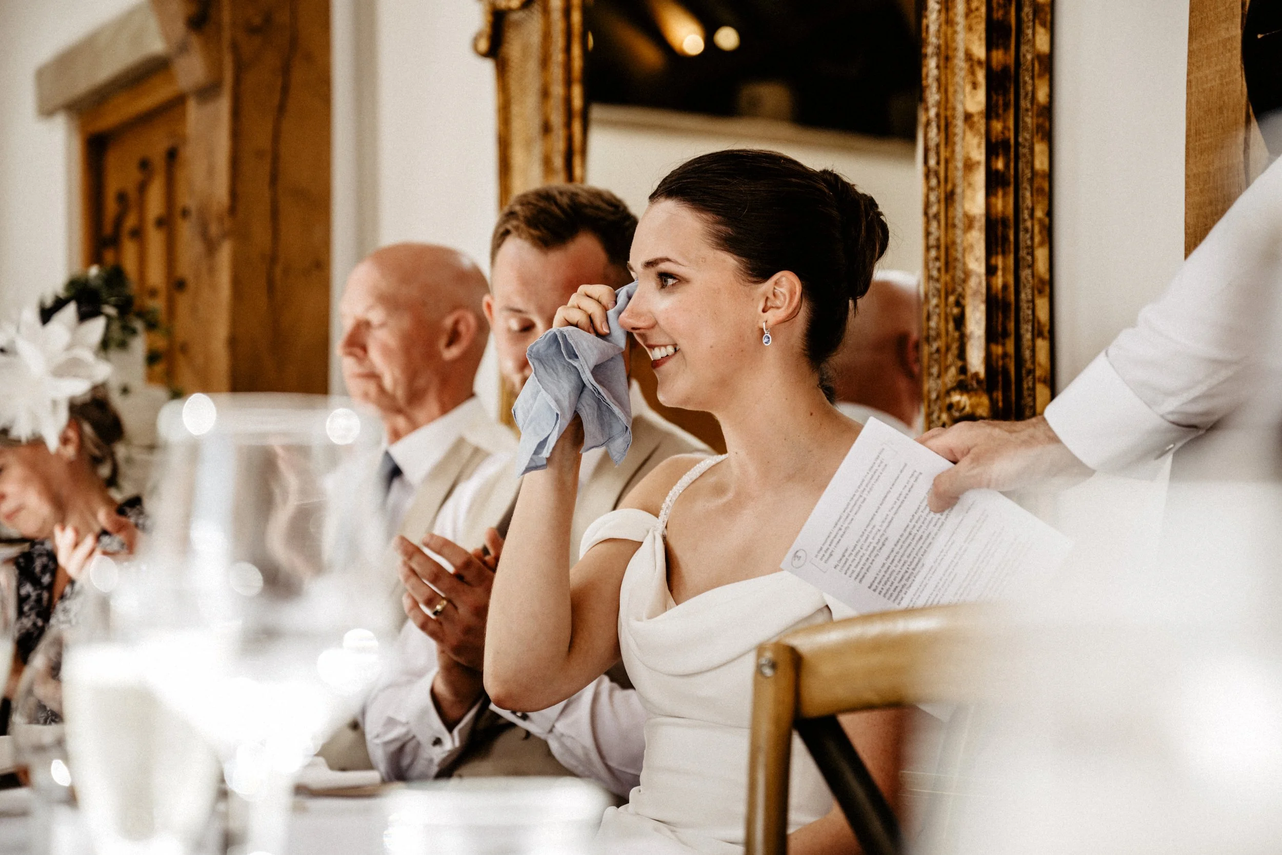 Bride crying in speeches at The SaddleRoom Leyburn