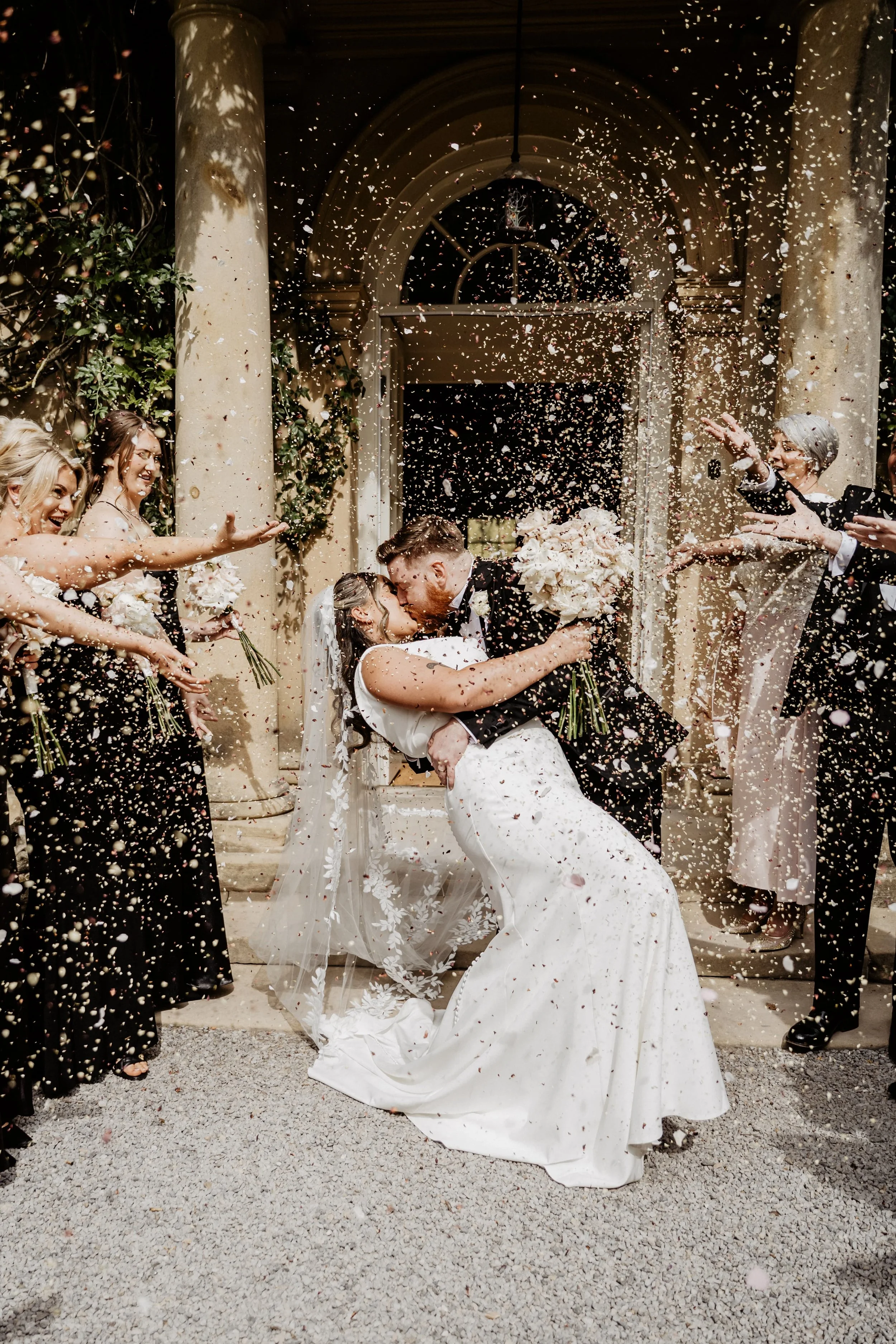 Bride & Groom Confetti Kiss Middleton Lodge Wedding