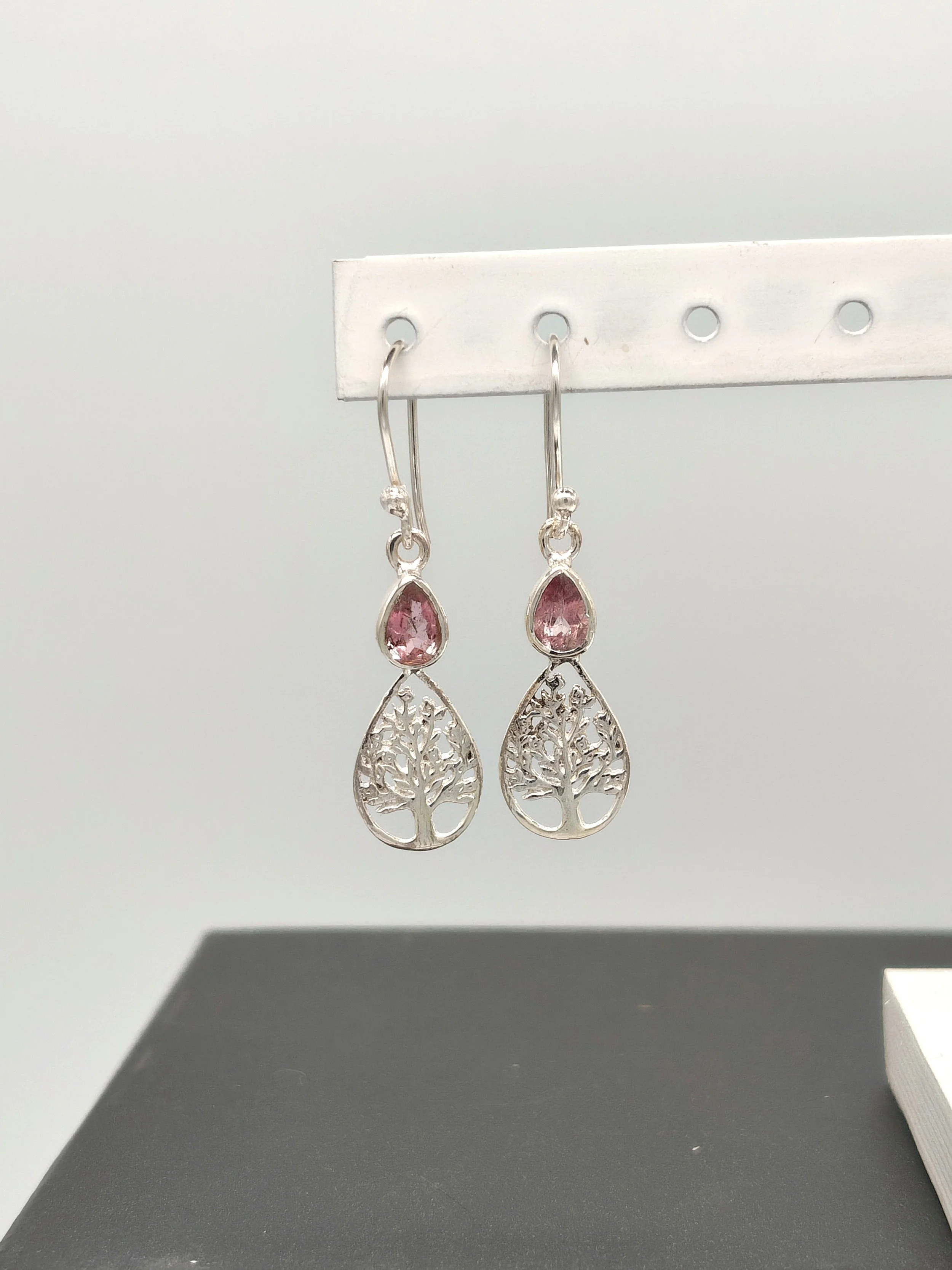 Tree of Life Drop Pink Topaz Earrings