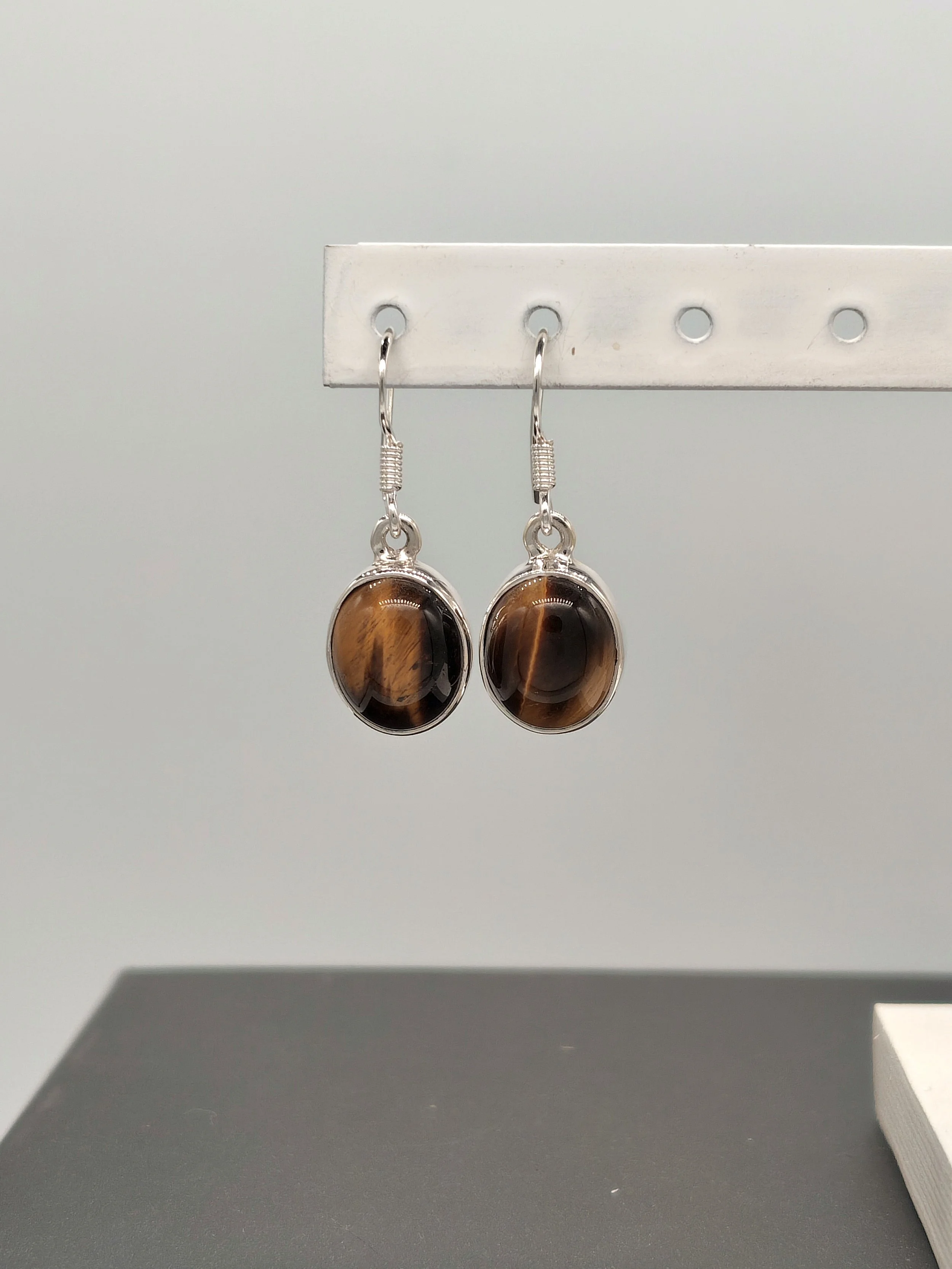 Oval Drop Tigers Eye Earrings
