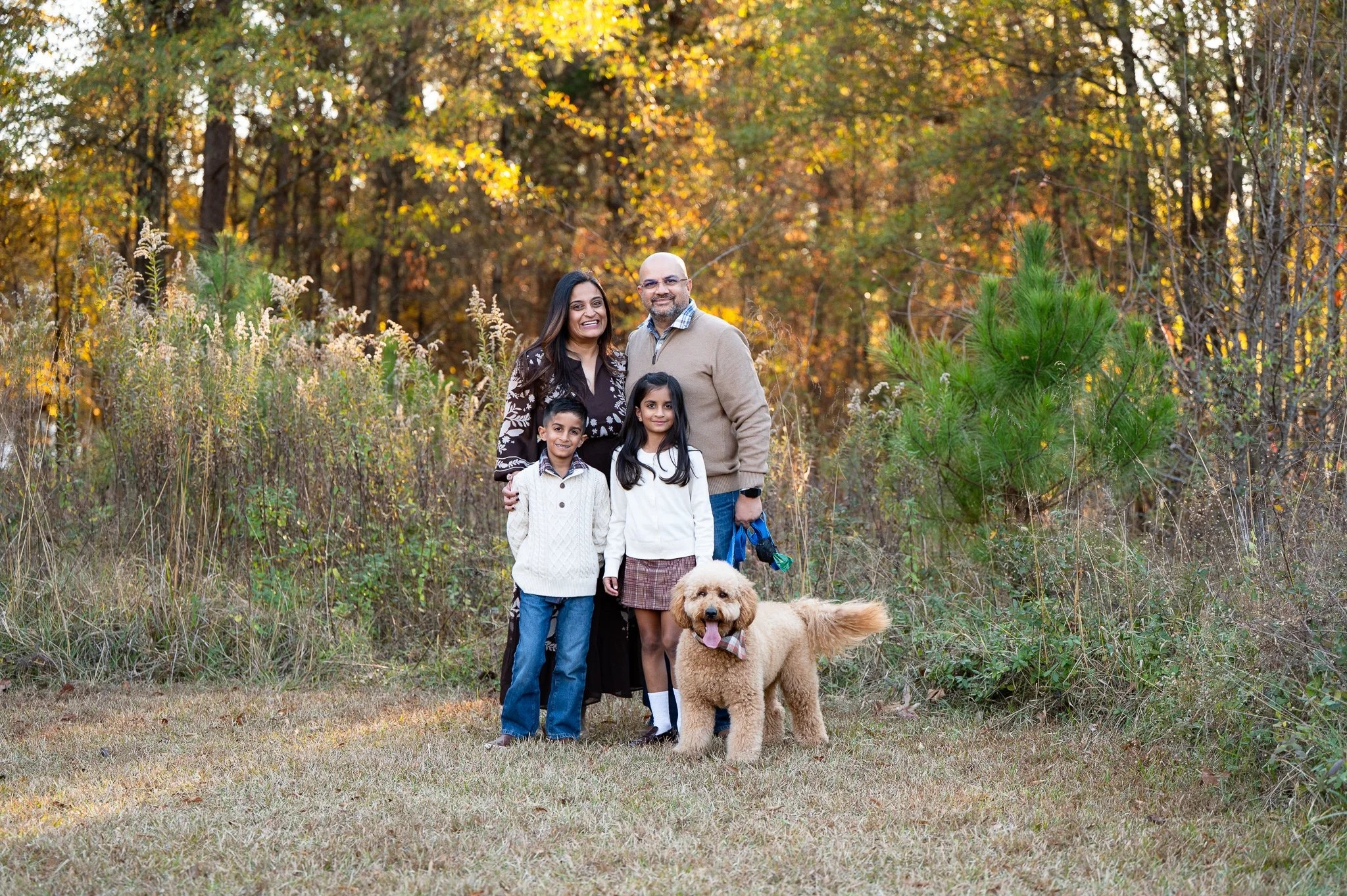 a family photo of everyone together looking at camera, shot at Marvin Efird Park, Marvin, NC
