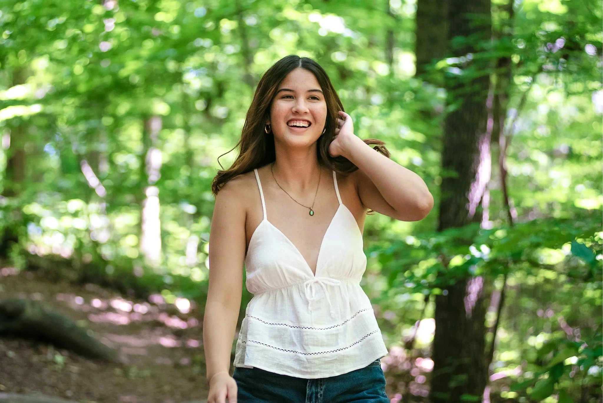 senior casually walking at Big Rock Nature Preserve, Charlotte, NC