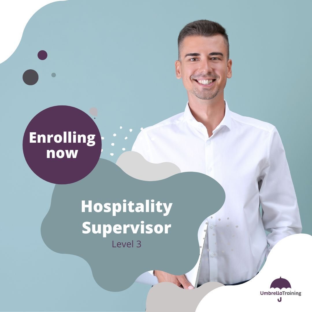 ☂️⭐️ Do you have a someone in your hospitality business who is ready to embark on a Hospitality Supervisor apprenticeship journey.

Our Hospitality Supervisor apprenticeship Level 3 supports a team member who loves delivering fantastic customer servi