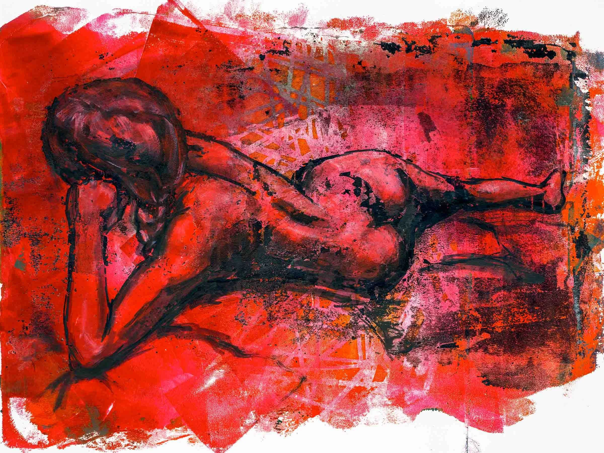 Living Colour Sketch 1 (Red Amanda) • 
Year: 2025
Size: 11” x 17”
Media: Acrylic on Paper