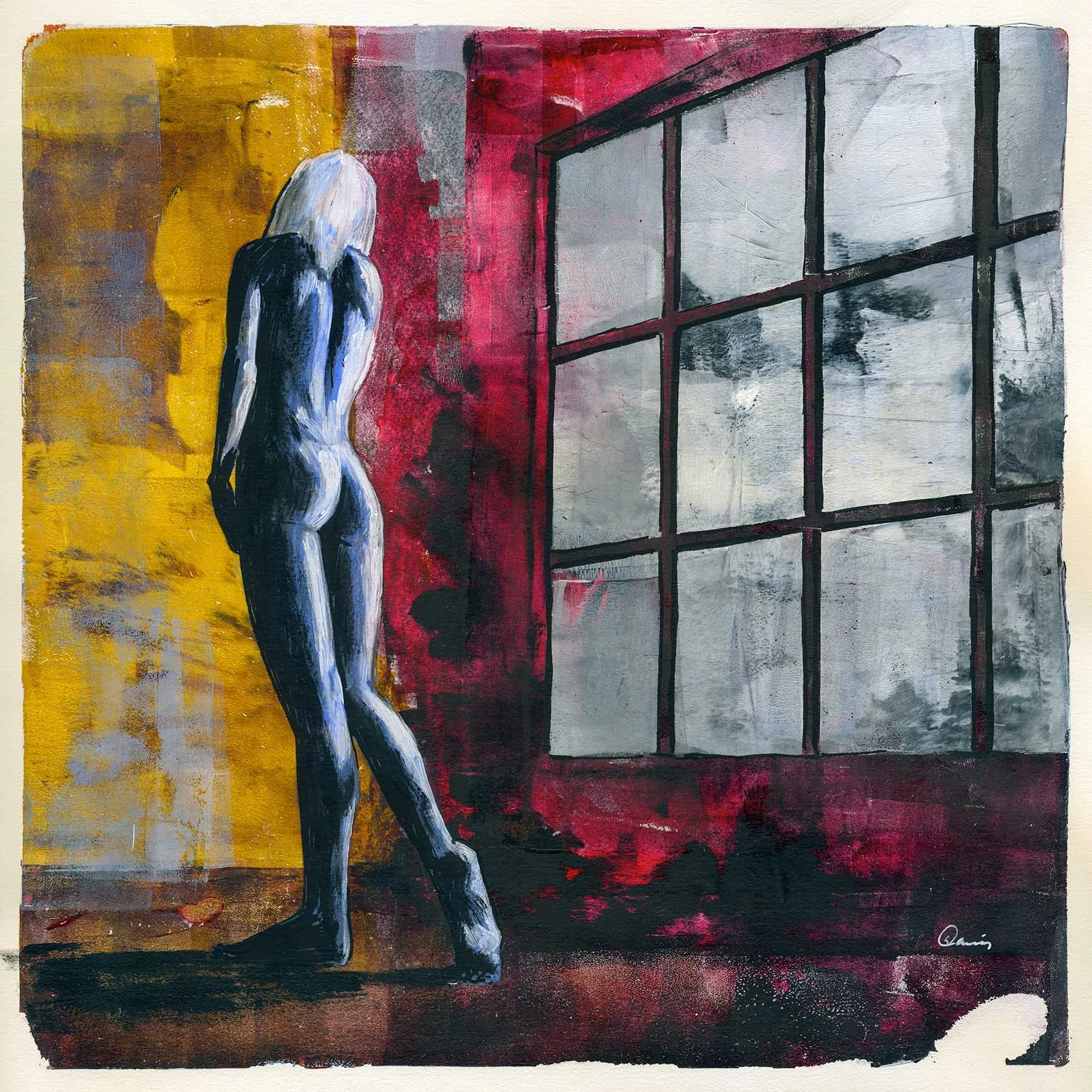 Living Colour Sketch (Girl in the Window) • 
Year: 2025
Size: 12" x 12"
Media: Acrylic on Paper