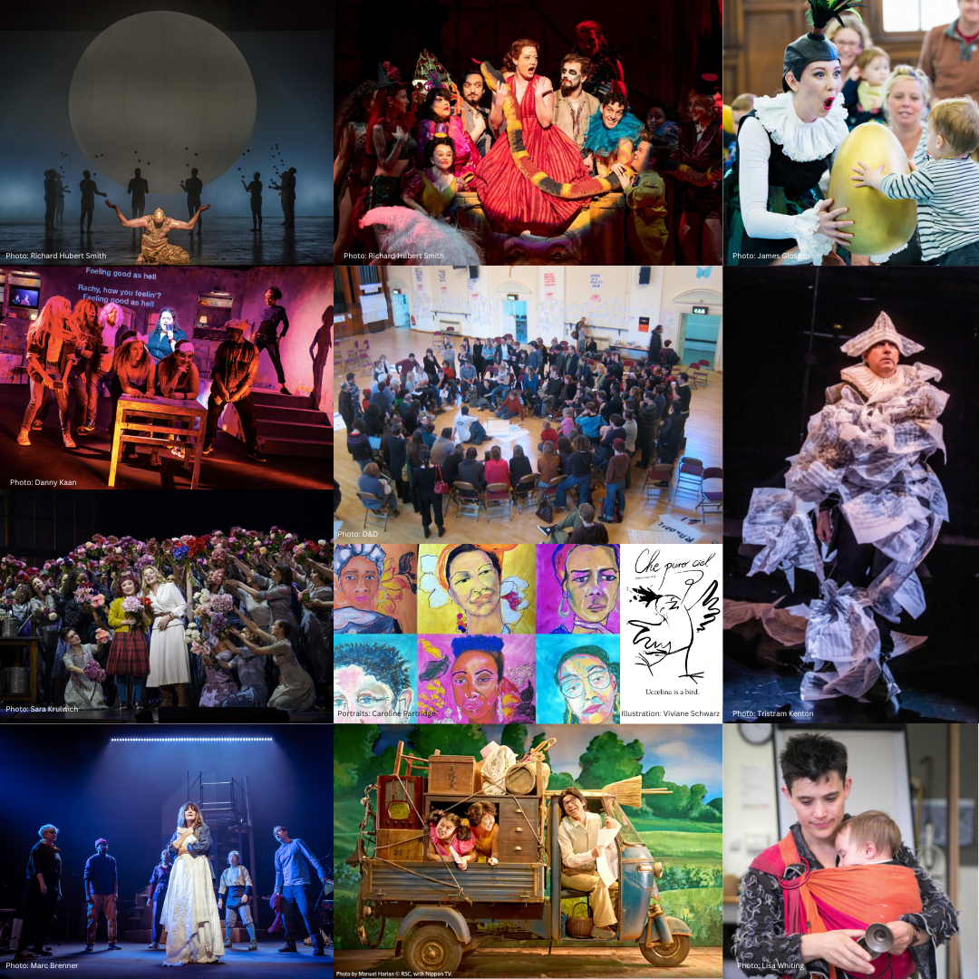 An image reflecting projects / shows Improbable were involved in - including D&D, Akhnaten, Cosi, Mothers Who Make, Tao Of Glass, Bambino, Perfect Show for Rachel, The Hours, our Open Space sessions, An Improbable Musical, My Neighbour Totoro