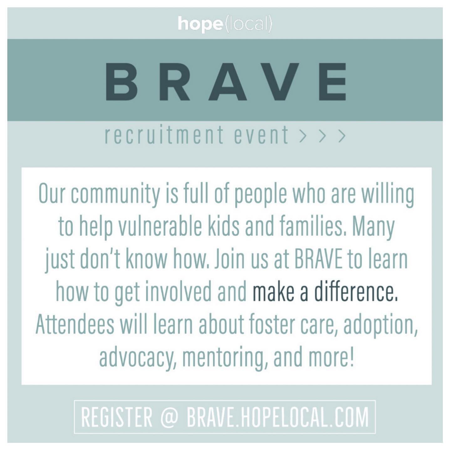 DFW friends,  you&rsquo;re invited to our Brave Event with @hopelocal_ and @restorationtx.church 
 If you have any interest in foster care or matched adoption this event is for you! Multiple Foster Agencies, CASA of Tarrant County and other support a