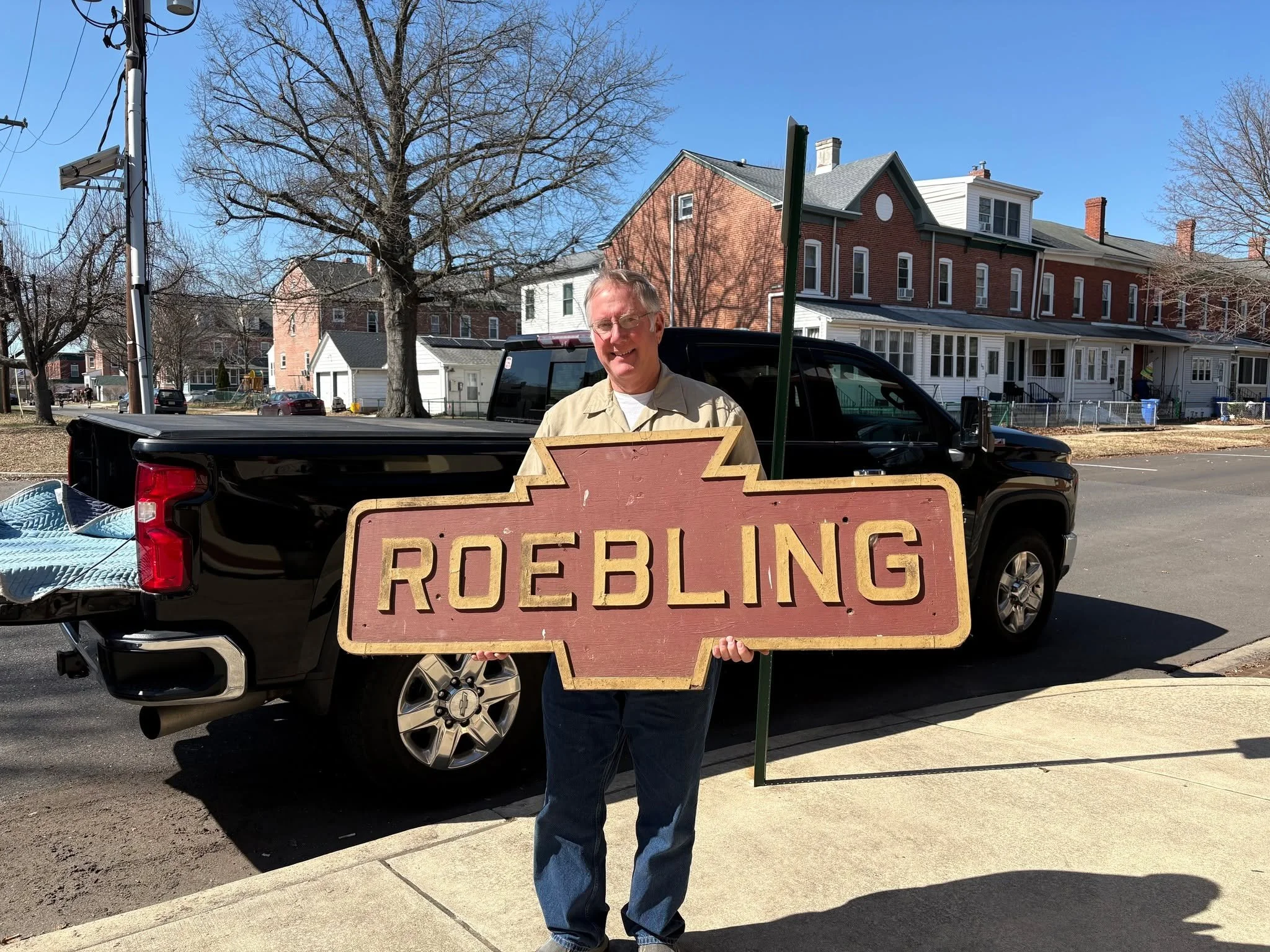 We won the auction!!! 🚂
Thanks to former board president Karl Darby, we were able to bring the Pennsylvania Railroad Roebling Station sign back home! The station was located right where the Roebling River Line Station is today.

The sign doesn't hav