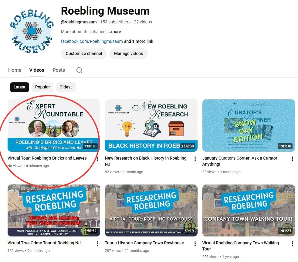 Did you miss this week's Zoom event about the natural and manmade landscapes of Roebling? Don't worry! The recording is now on our YouTube page. Just search "Roebling Museum" on YouTube. While you're there, check out our other videos too!