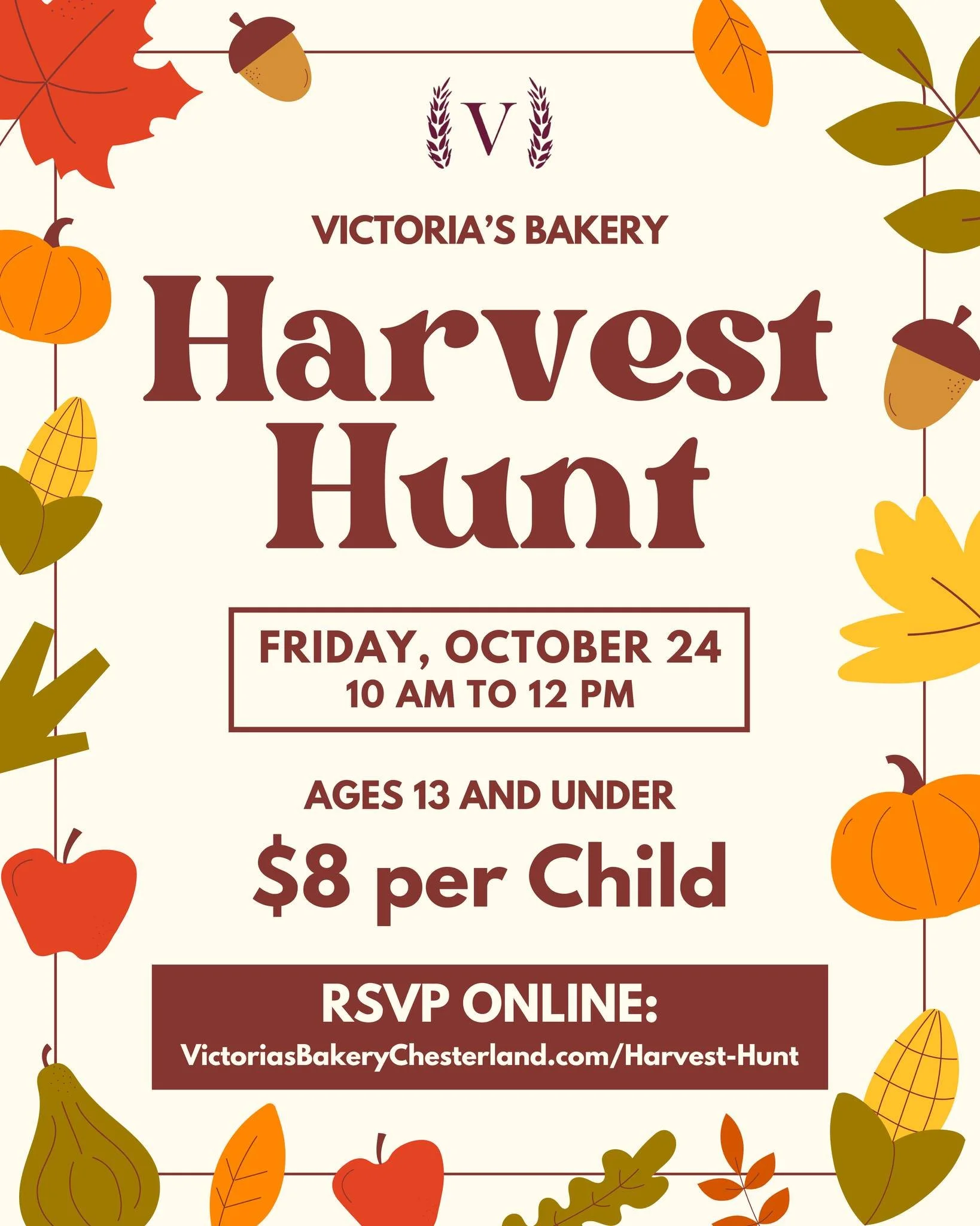 Our Harvest Hunt is THIS FRIDAY! ππ
Still trying to find a way to keep your little monsters entertained on their day off of school this Friday? Bring them to our bakery for a seasonal scavenger hunt from 10 a.m. to 12 p.m.! π» Solve riddles, explo