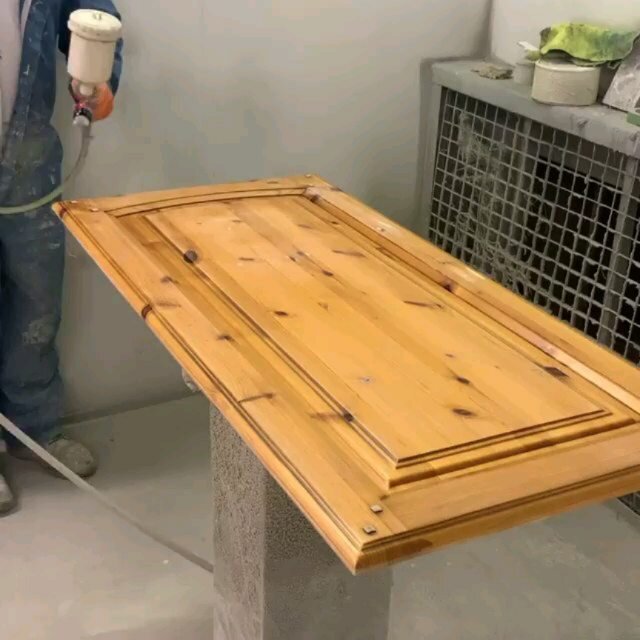 What a wonderful post by @haughey_decorating thank you so much for sharing! 
Spraying Blockade @smith_rodger_shellacs on this extremely knotty pine kitchen this morning.  Covers and seals the knots and dries quick enough to get two coats in a few hou