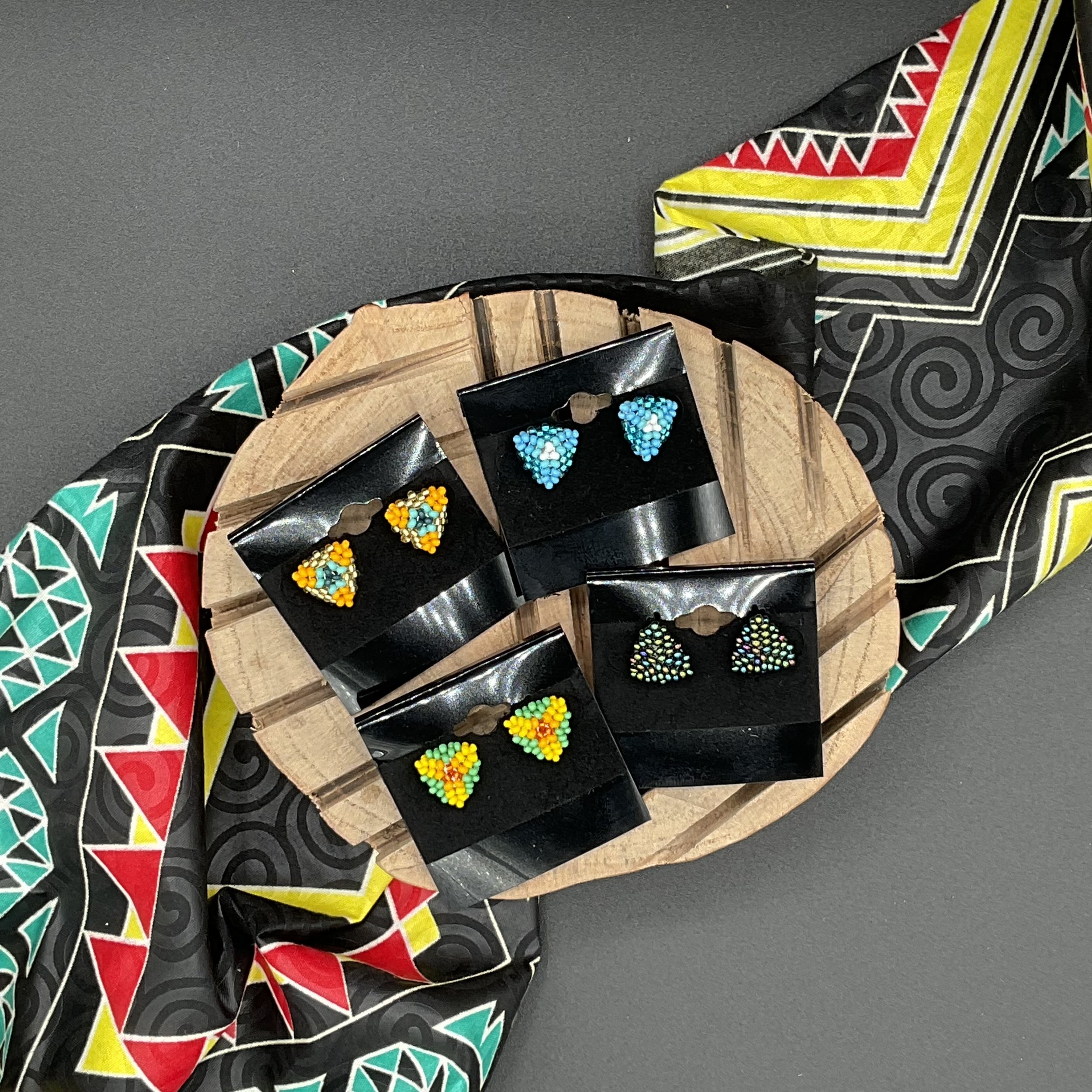 Beaded Triangle Stud Earrings