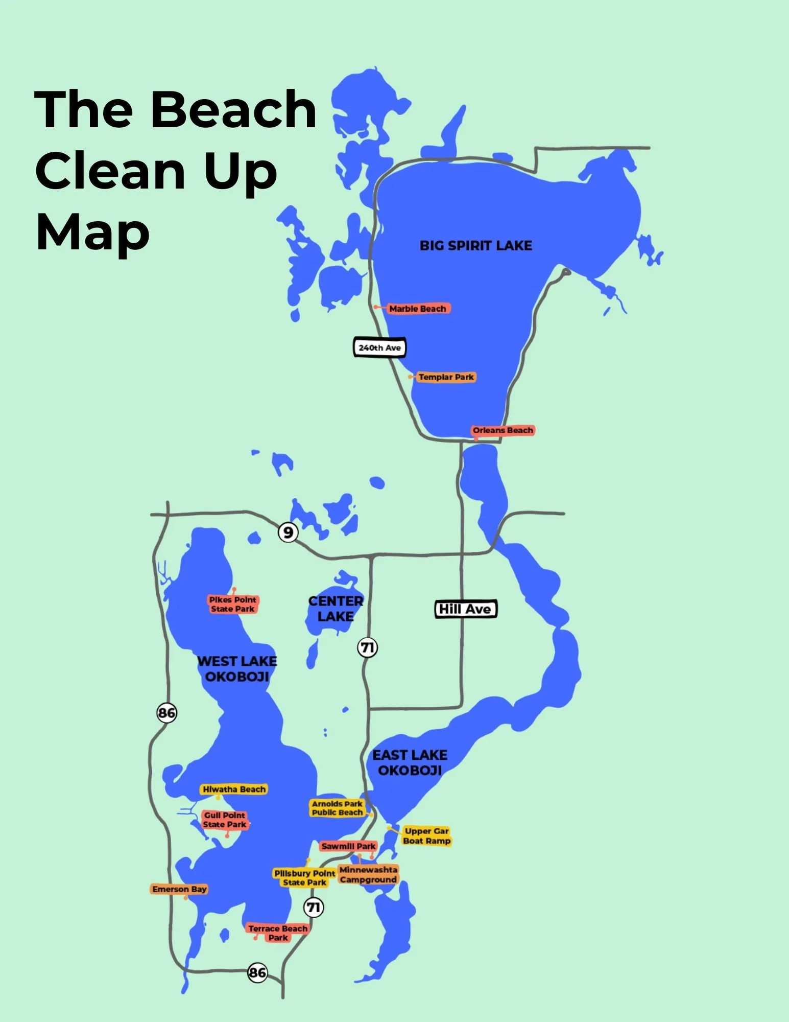 The Beach Clean Up Map — Animal House of Okoboji