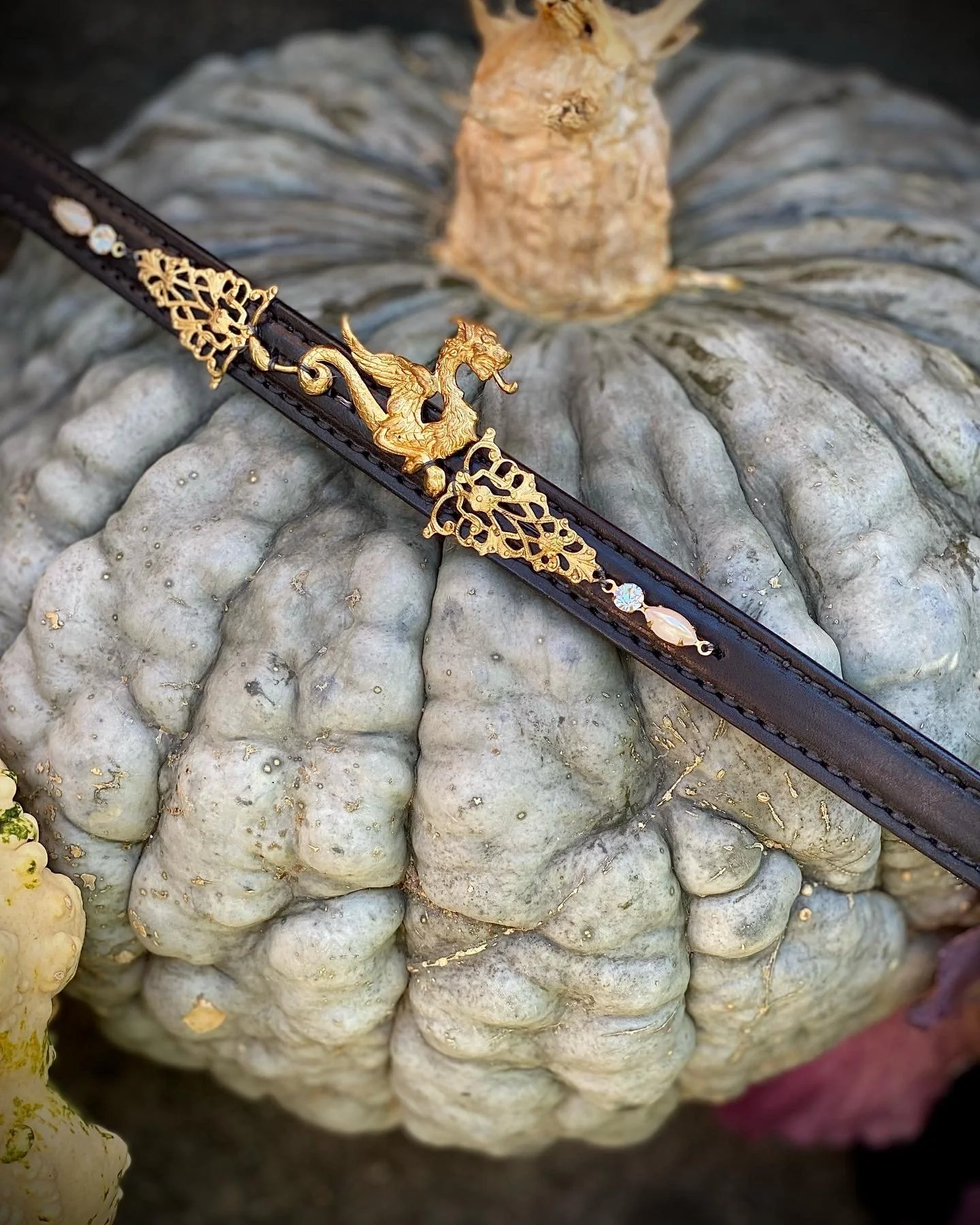 Vintage Brass Dragon and Pearl Browband