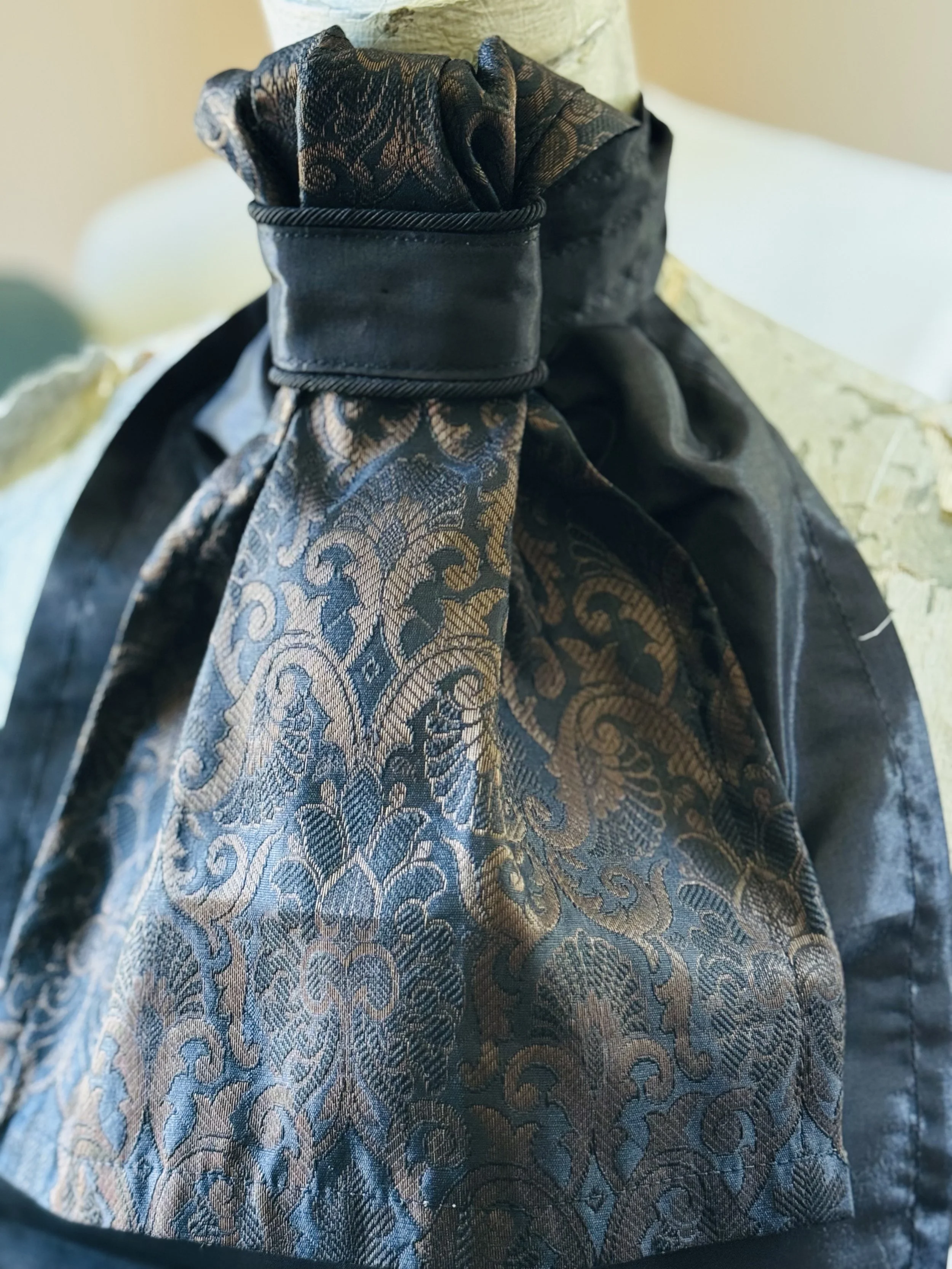 Black Taffeta and Brocade Stock Tie