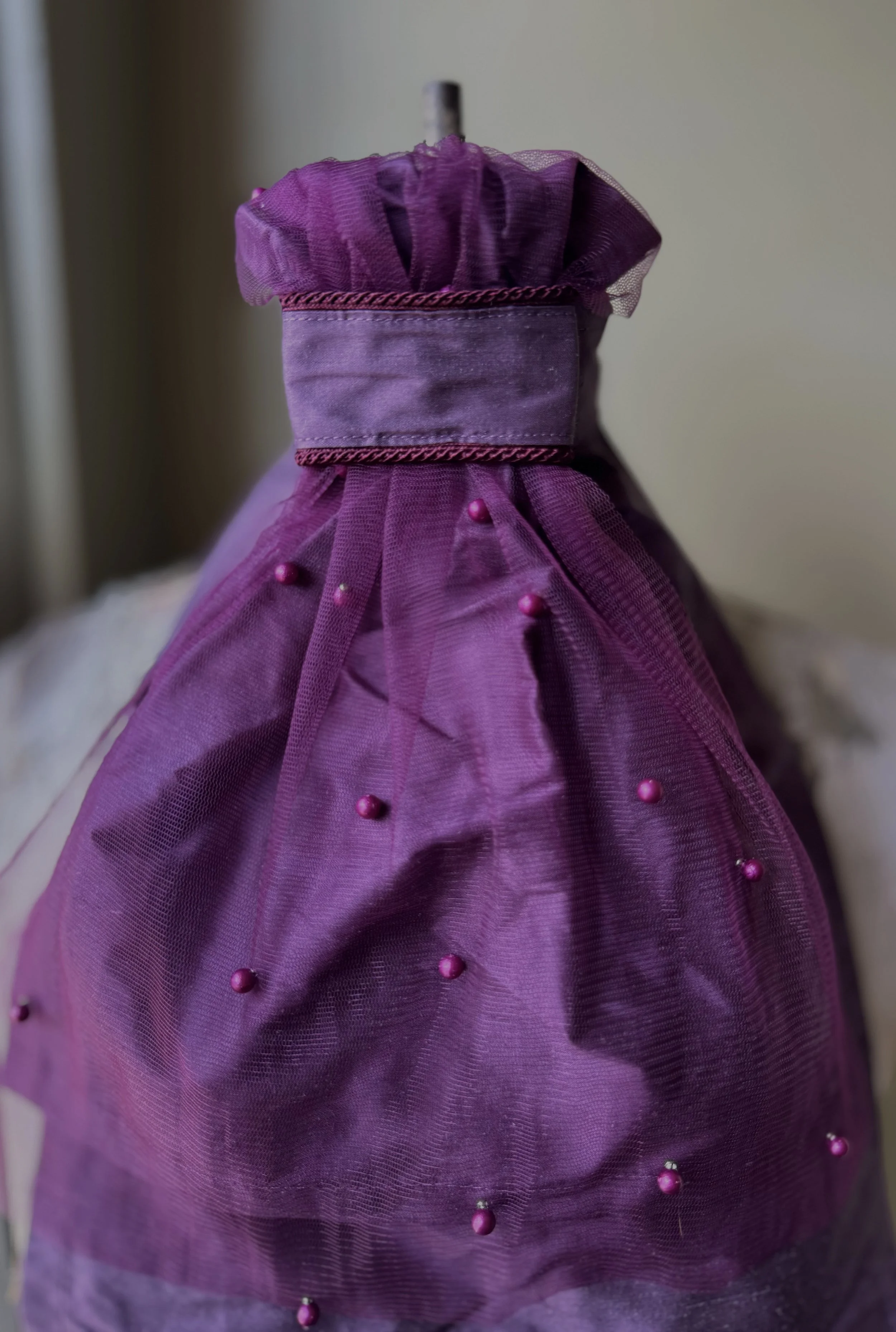 Plum Silk Stock Tie with Plum Pearl Overlay