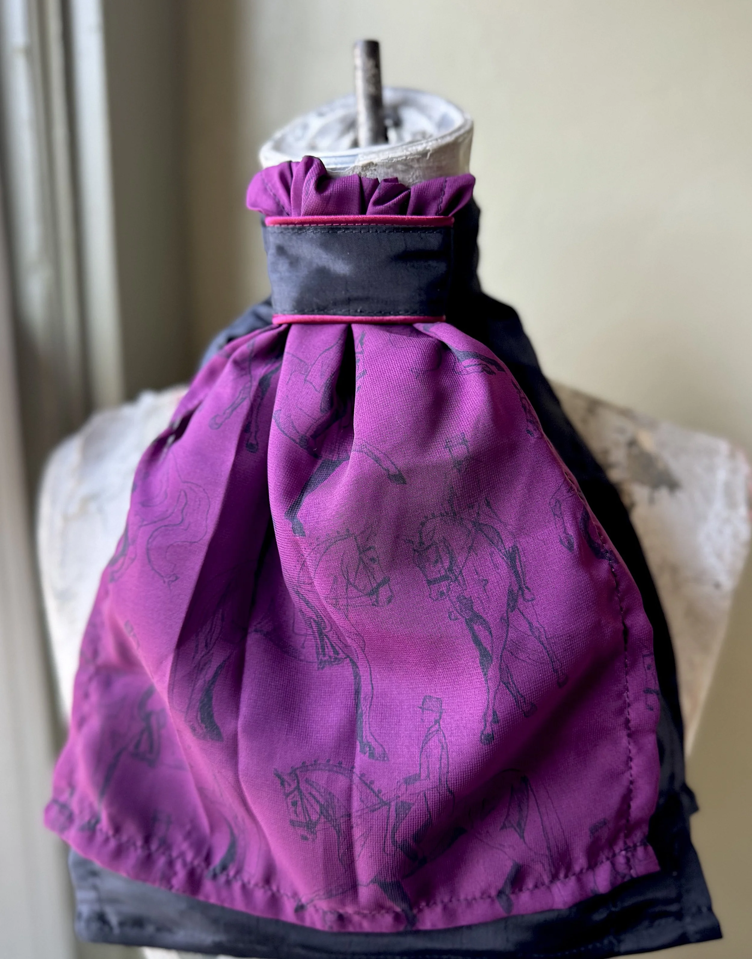 Black Taffeta Stock Tie with Magenta Dressage Rider Chiffon